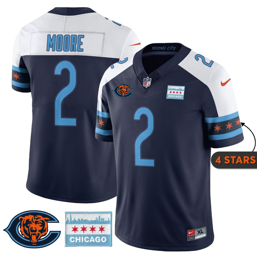 Men's D J Moore Chicago Bears City Edition Navy Alternate Jersey - Chicago Flag - All Stitched