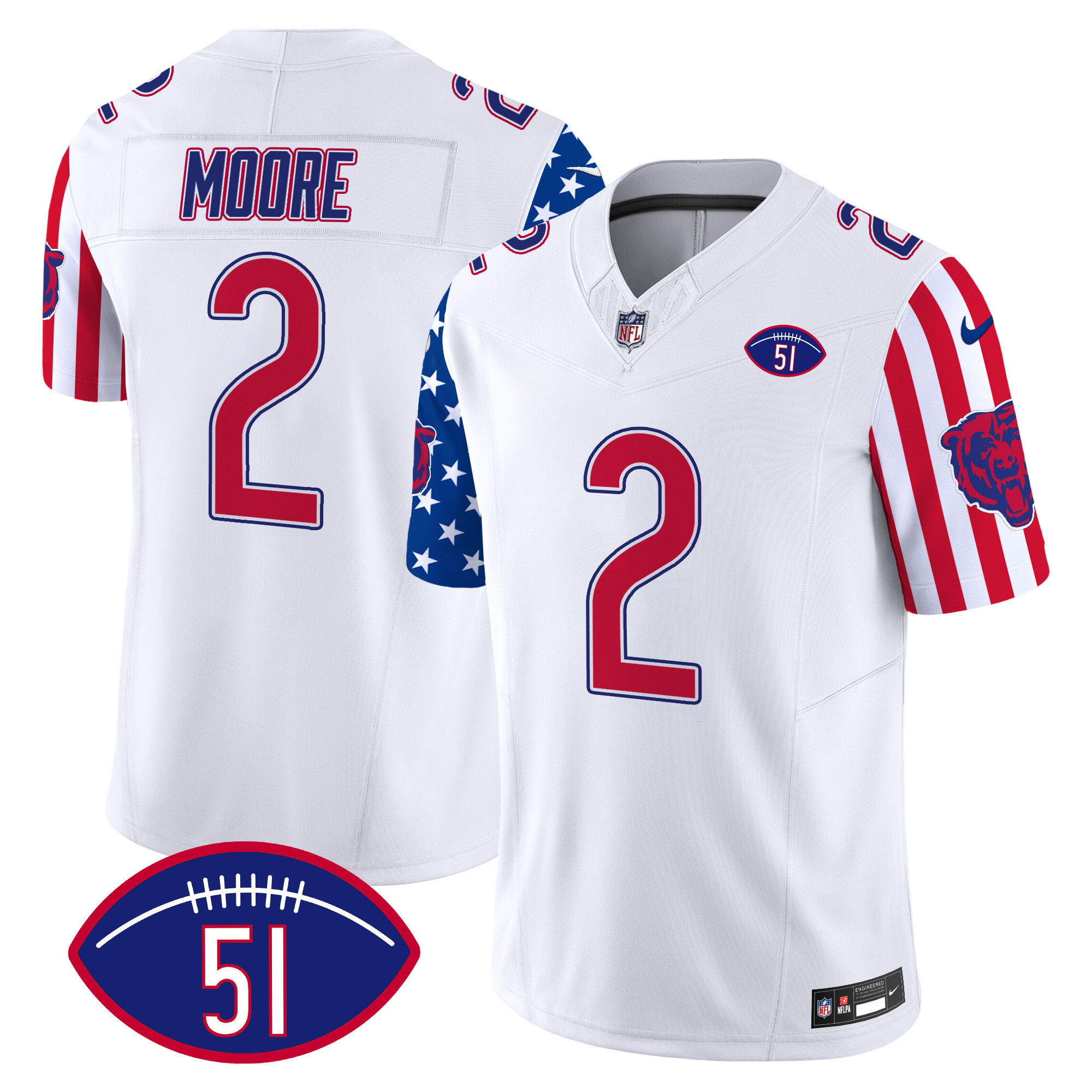 Men's D.J. Moore Chicago Bears American Style Vapor Limited White Jersey - All Stitched