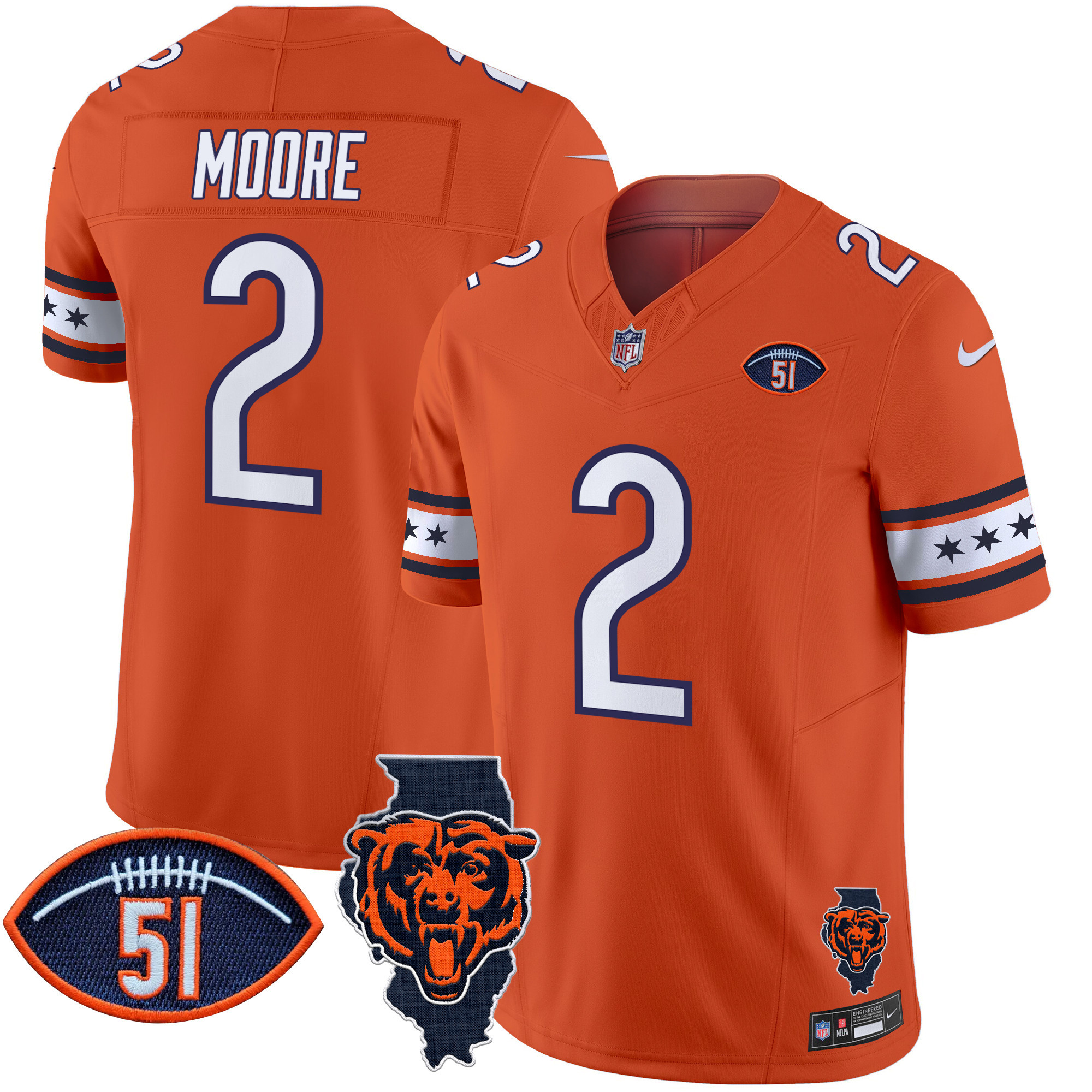 Men's D.J. Moore Chicago Bears Illinois & Dick Butkus Patch Vapor Limited Orange Jersey - All Stitched