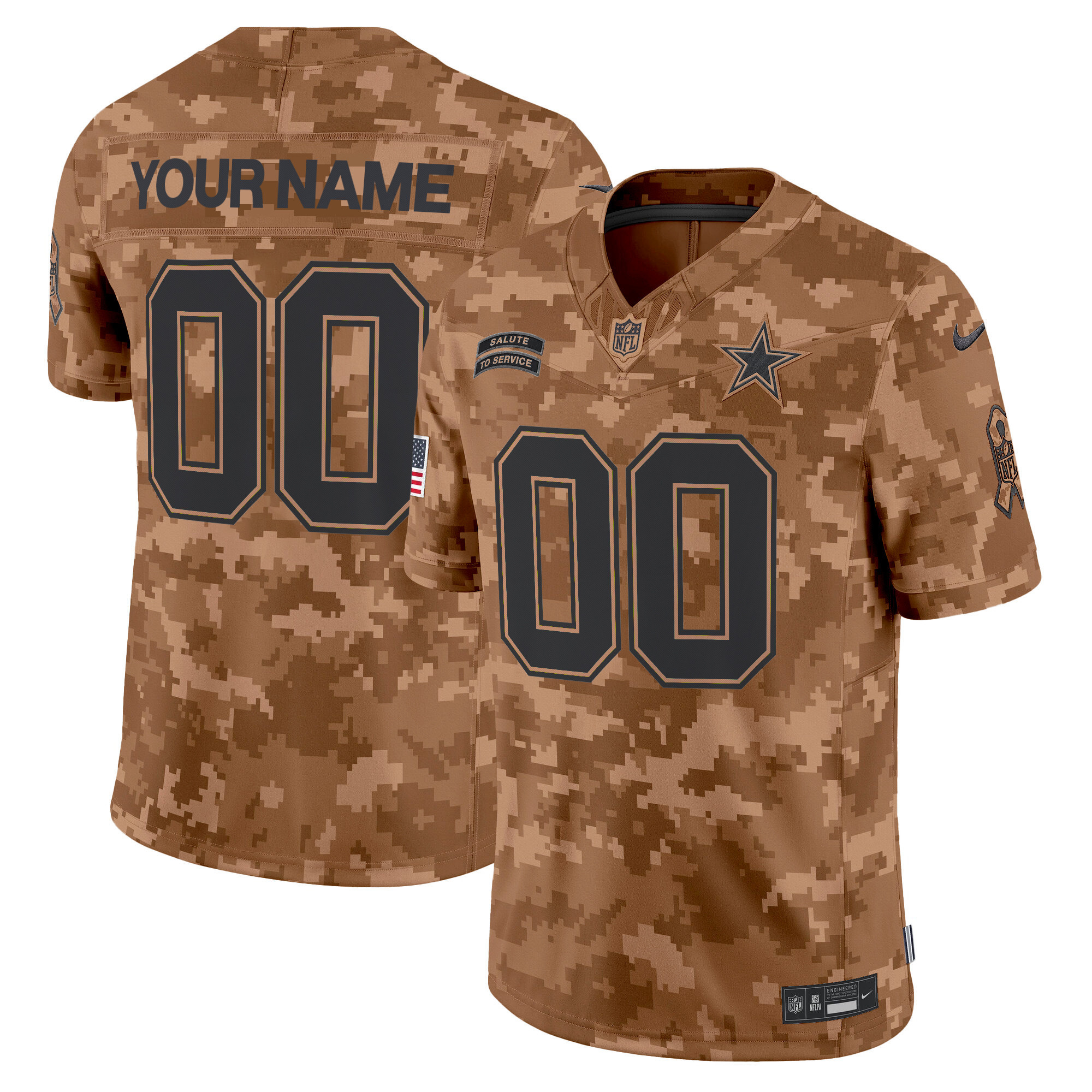 Men's Dallas Cowboys 2024 Salute to Service Vapor Limited Custom Brown Camo Jersey - All stitched