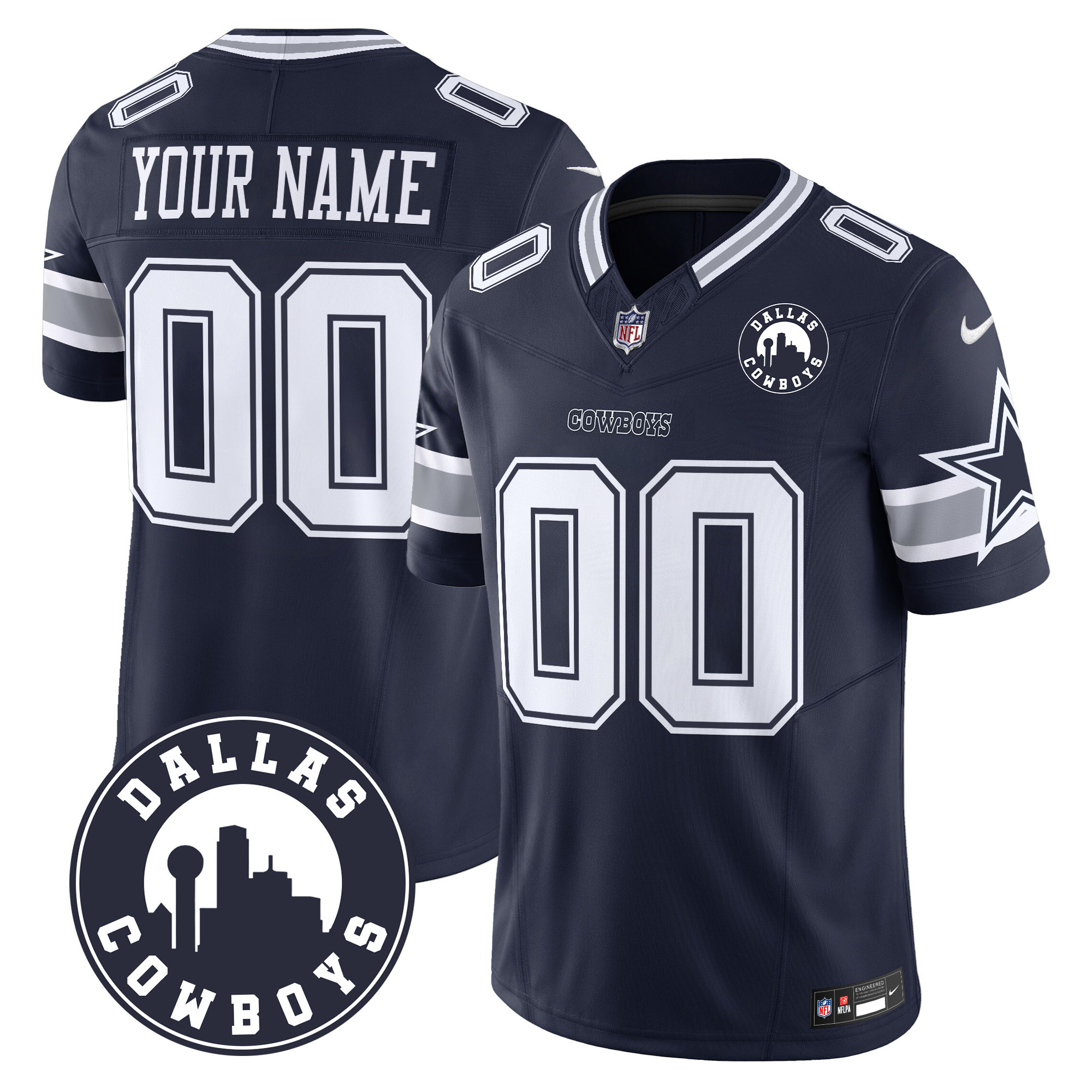 Men's Dallas Cowboys "Dallas City" Patch Vapor Limited Custom Navy Jersey - All Stitched