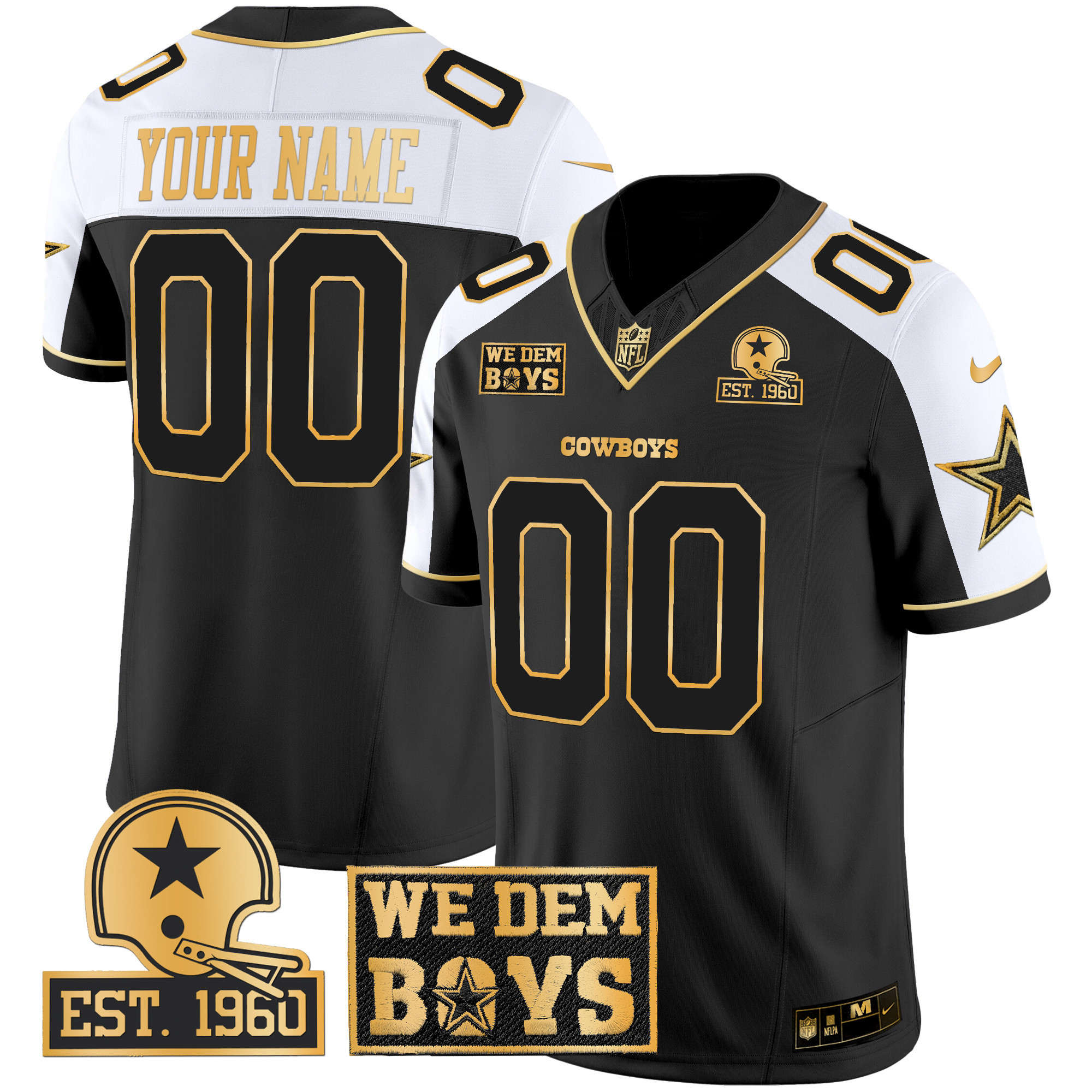 Men's Dallas Cowboys Est. 1960 & We Dem Boyz Patch Gold Vapor Limited Custom Alternate Jersey - All Stitched