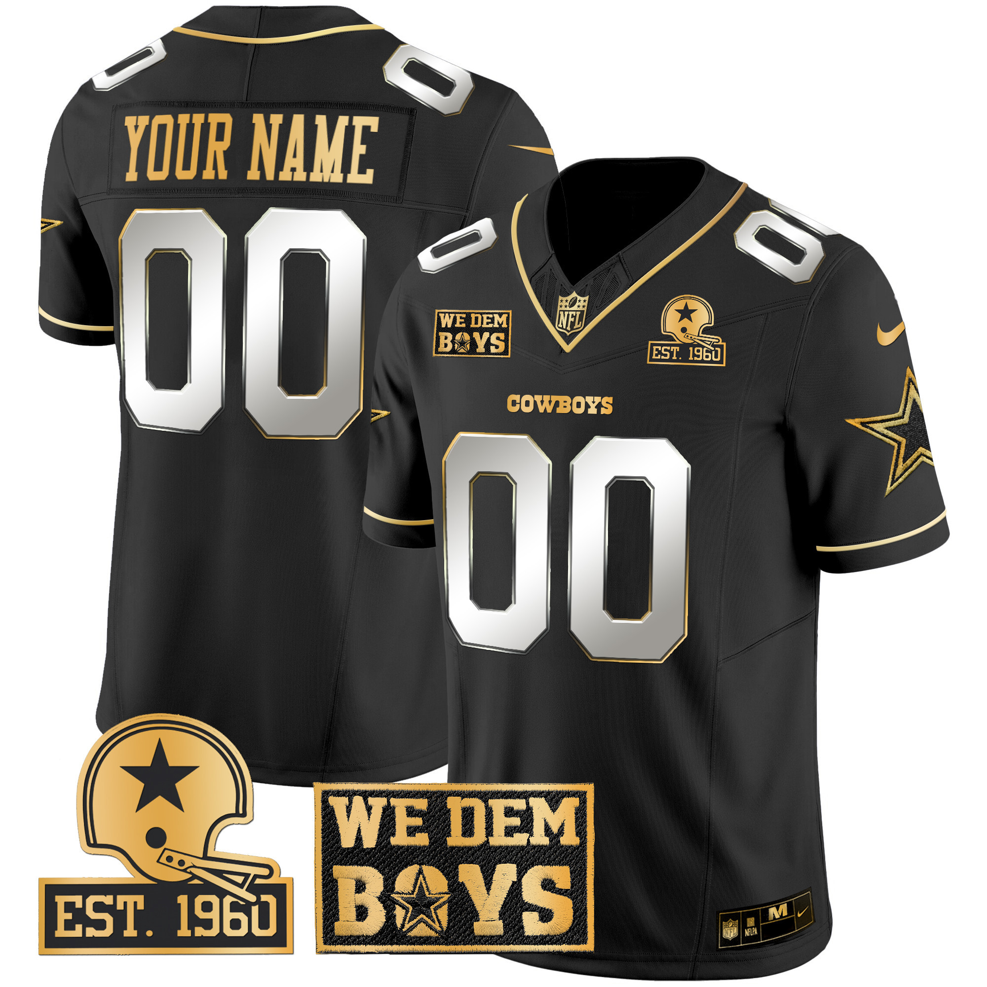 Men's Dallas Cowboys Est. 1960 & We Dem Boyz Patch Gold Vapor Limited Custom Black Limited Jersey - All Stitched