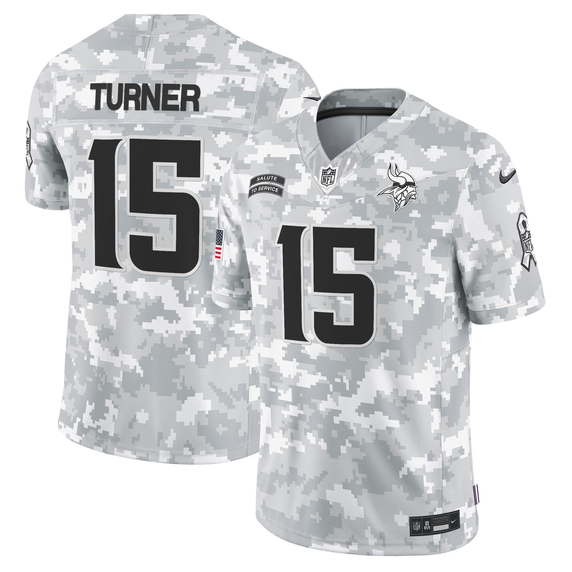 Men's Dallas Turner Minnesota Vikings 2024 Salute to Service Vapor Limited Arctic Camo Jersey - All Stitched