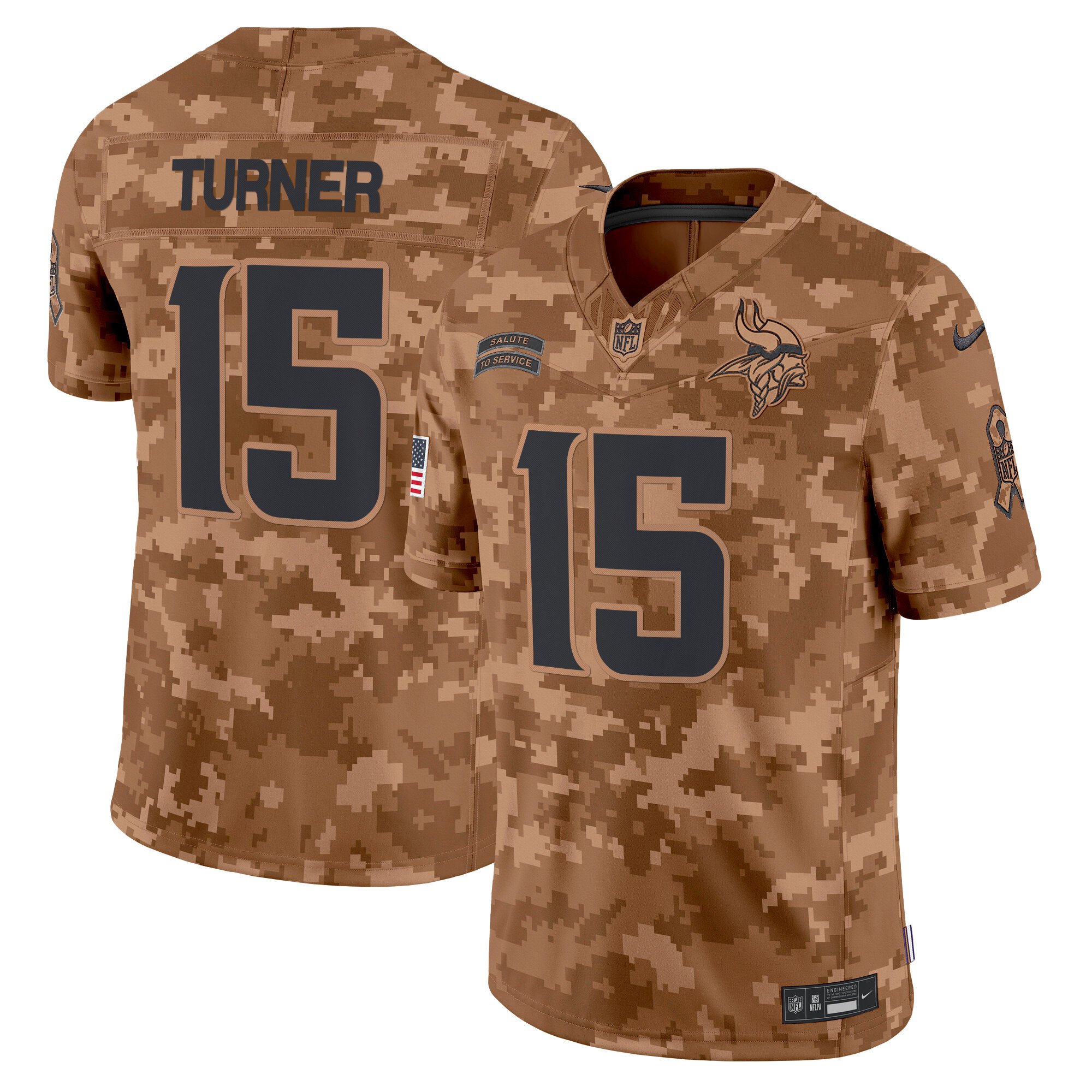 Men's Dallas Turner Minnesota Vikings 2024 Salute to Service Vapor Limited Brown Camo Jersey - All Stitched