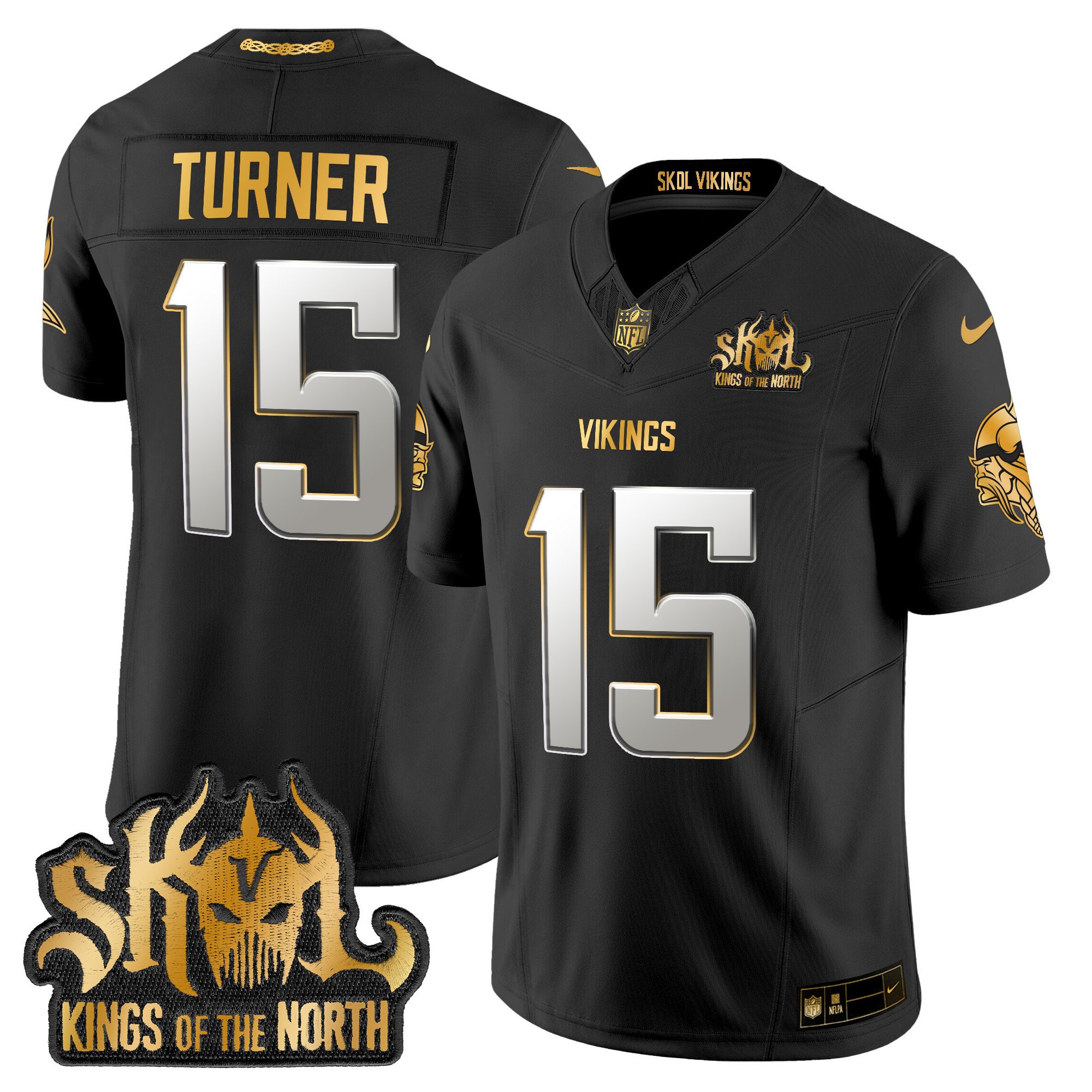 Men's Dallas Turner Minnesota Vikings 2024 Winter Warrior Skol Patch Gold Vapor Limited Black Limited Jersey - All Stitched