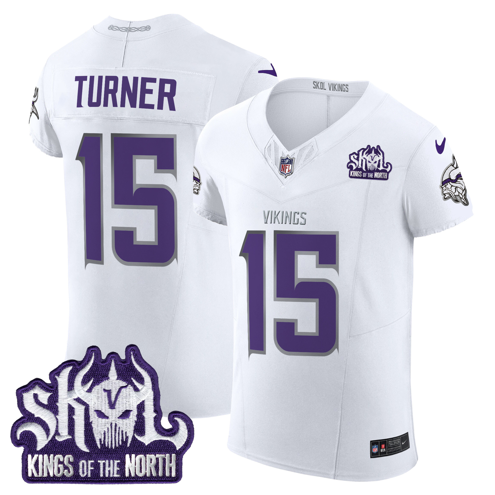 Men's Dallas Turner Minnesota Vikings 2024 Winter Warrior Skol Patch Vapor Elite White Limited Jersey - All Stitched