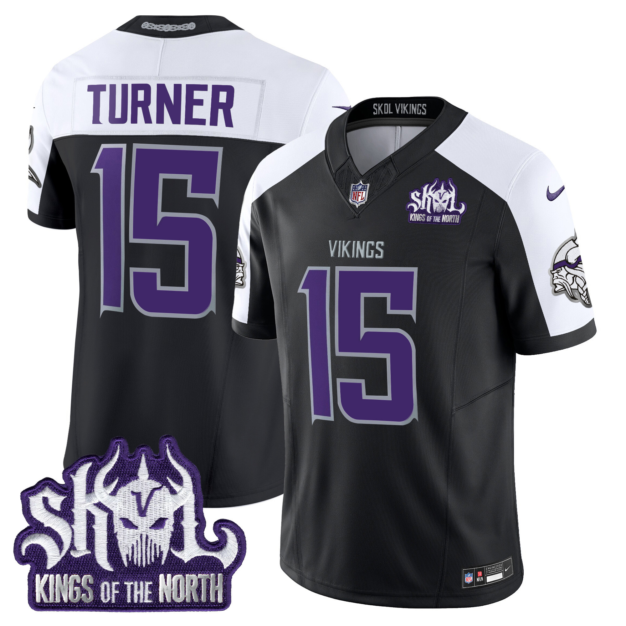 Men's Dallas Turner Minnesota Vikings 2024 Winter Warrior Skol Patch Vapor Limited Black Alternate Jersey - All Stitched