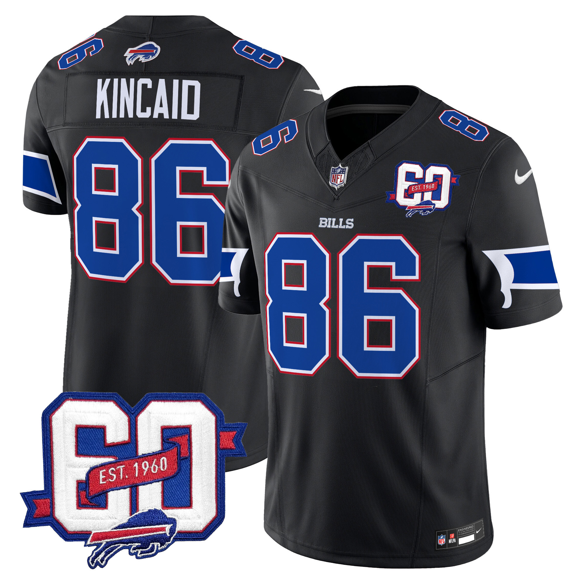 Men's Dalton Kincaid Buffalo Bills 60th Anniversary Patch Vapor Limited Black Jersey - All Stitched