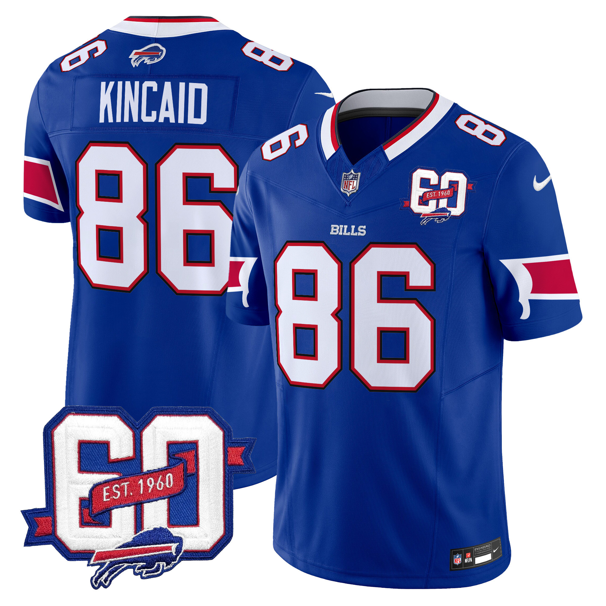 Men's Dalton Kincaid Buffalo Bills 60th Anniversary Patch Vapor Limited Royal Jersey - All Stitched