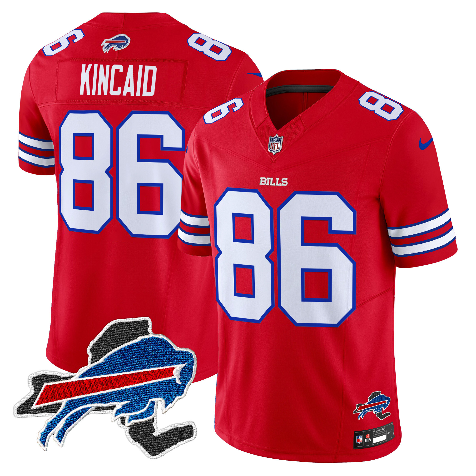 Men's Dalton Kincaid Buffalo Bills New York Patch Vapor Limited Red Jersey V3 - All Stitched