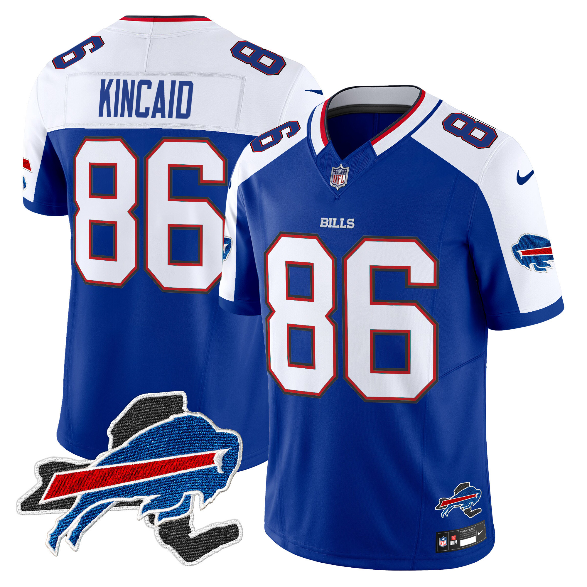 Men's Dalton Kincaid Buffalo Bills New York Patch Vapor Limited Royal Alternate Jersey V3 - All Stitched