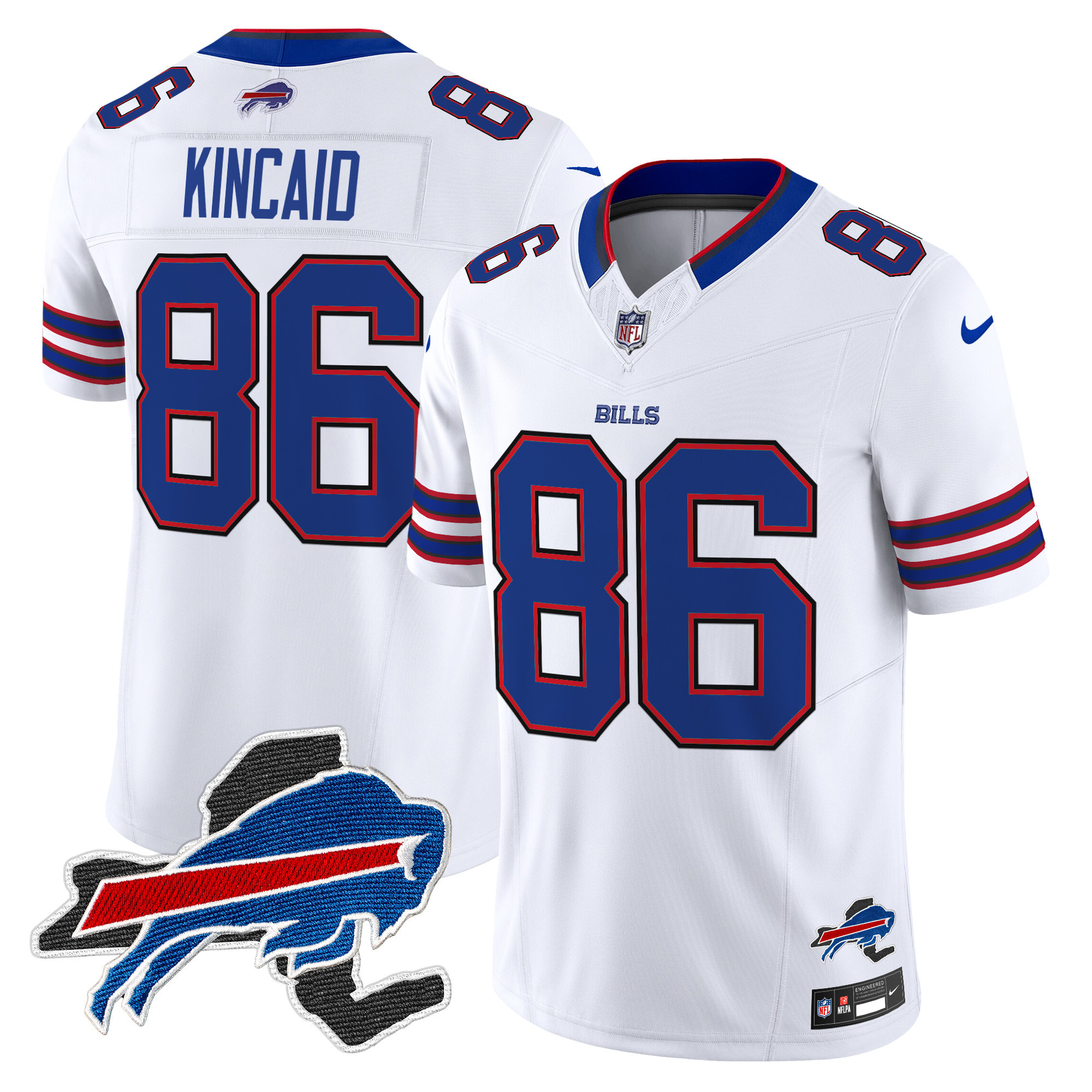 Men's Dalton Kincaid Buffalo Bills New York Patch Vapor Limited White Jersey V3 - All Stitched