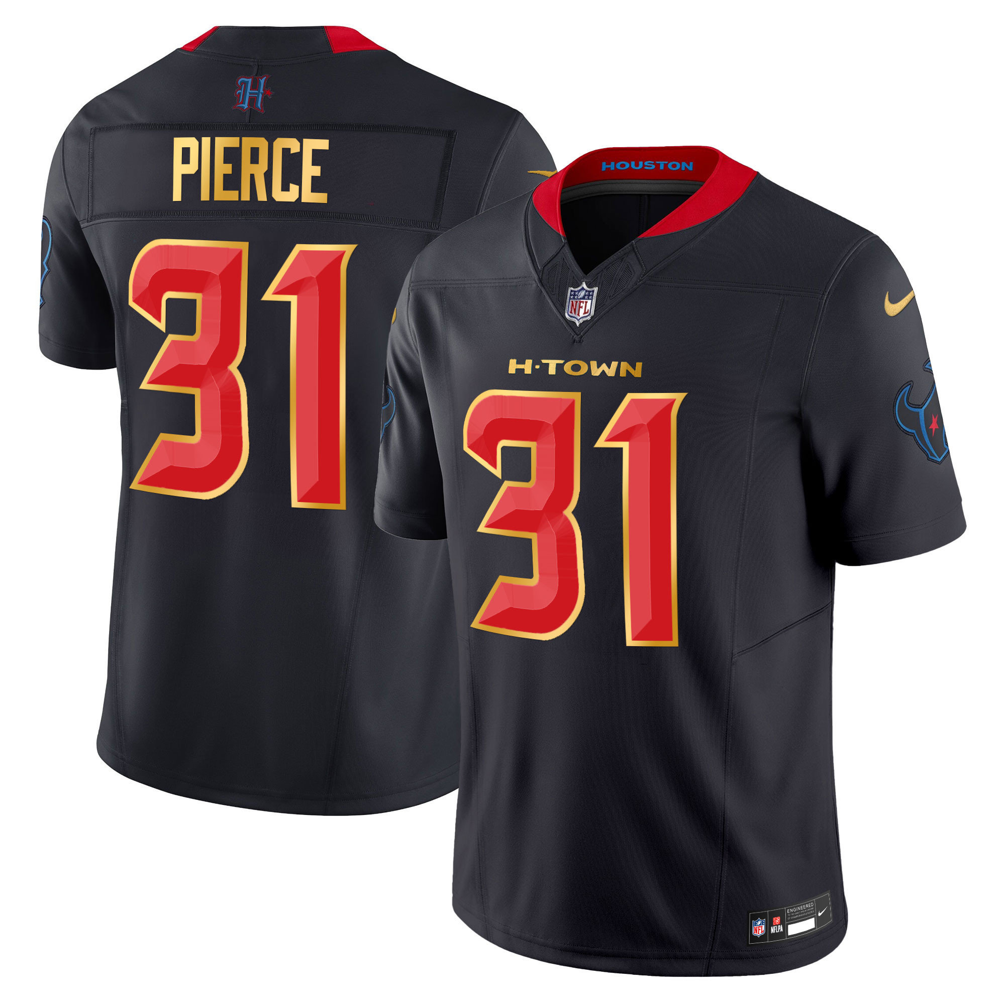Men's Dameon Pierce Houston Texans 2024 Gold Trim Vapor Limited Navy Limited Jersey - All Stitched