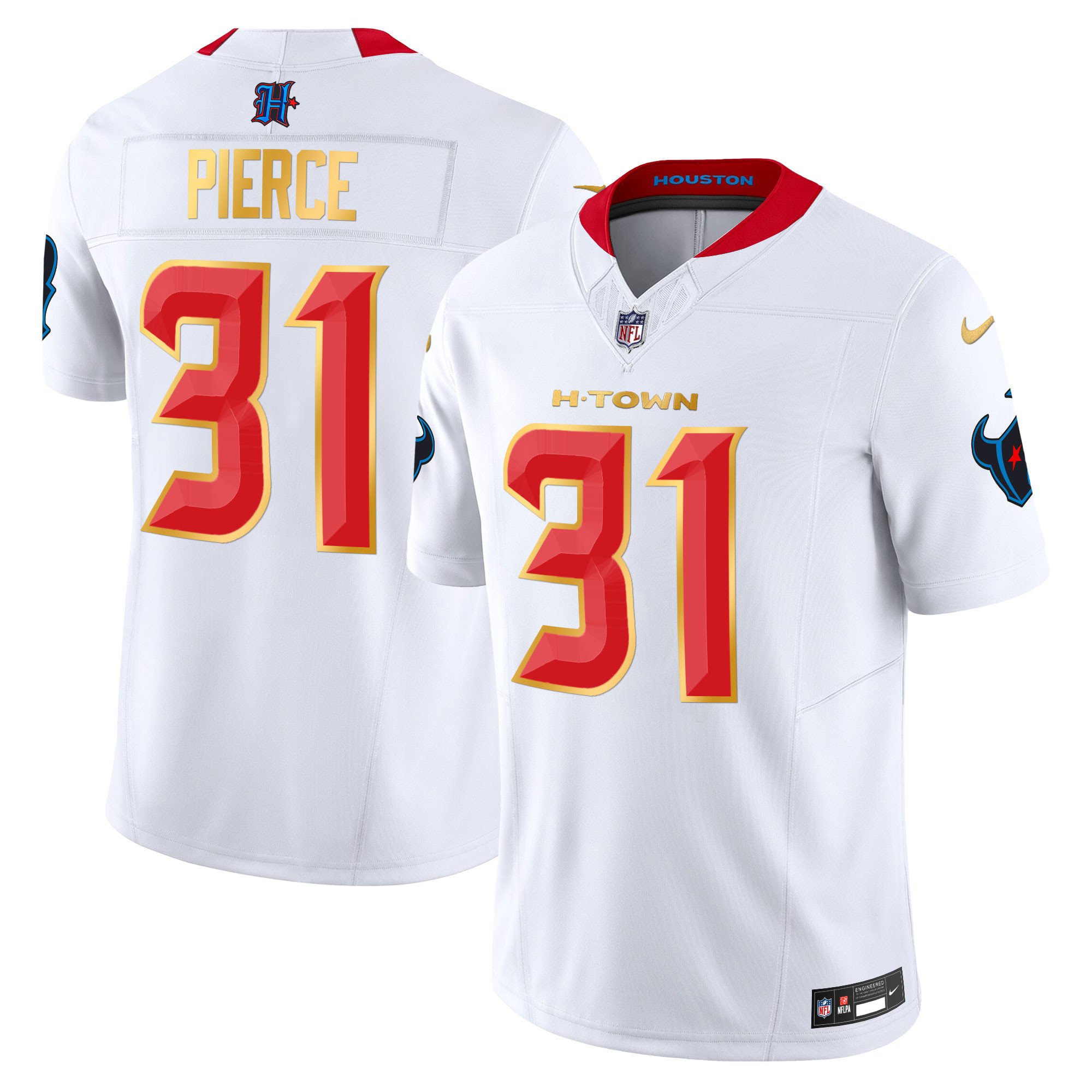 Men's Dameon Pierce Houston Texans 2024 Gold Trim Vapor Limited White Jersey - All Stitched