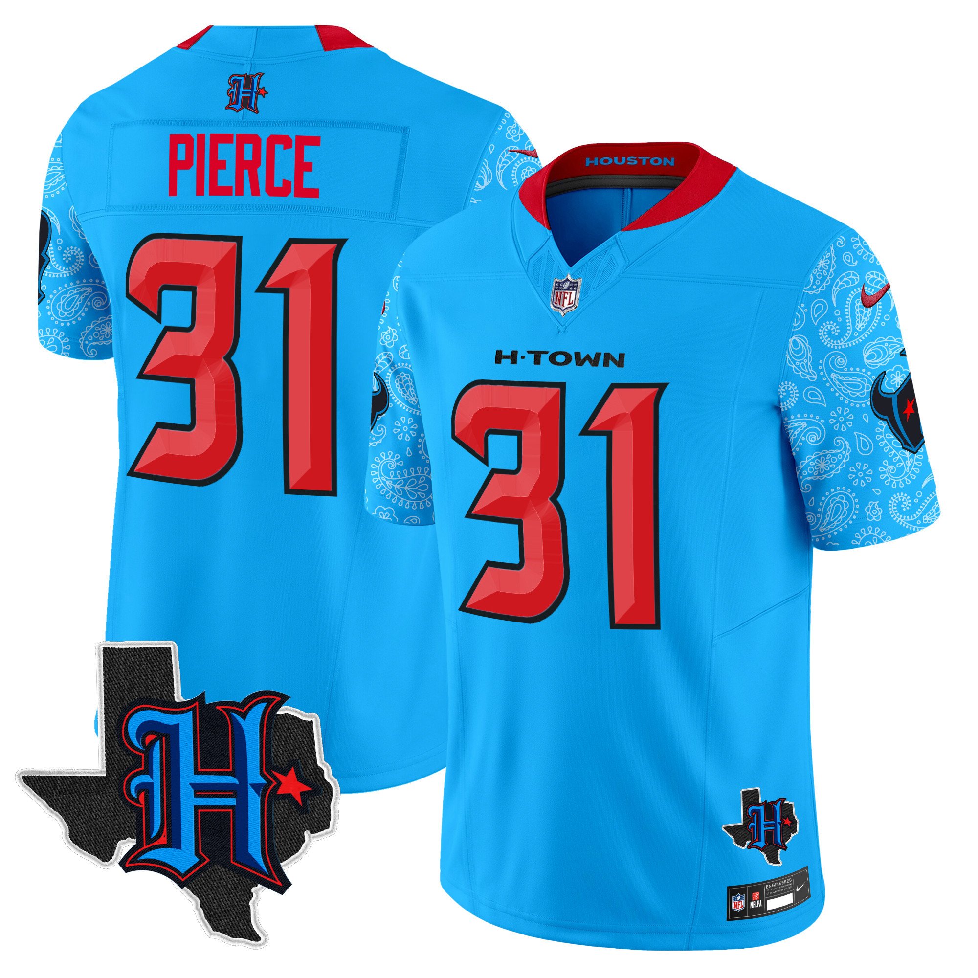 Men's Dameon Pierce Houston Texans 2024 Texas Patch Vapor Limited Blue Jersey V4 - All Stitched