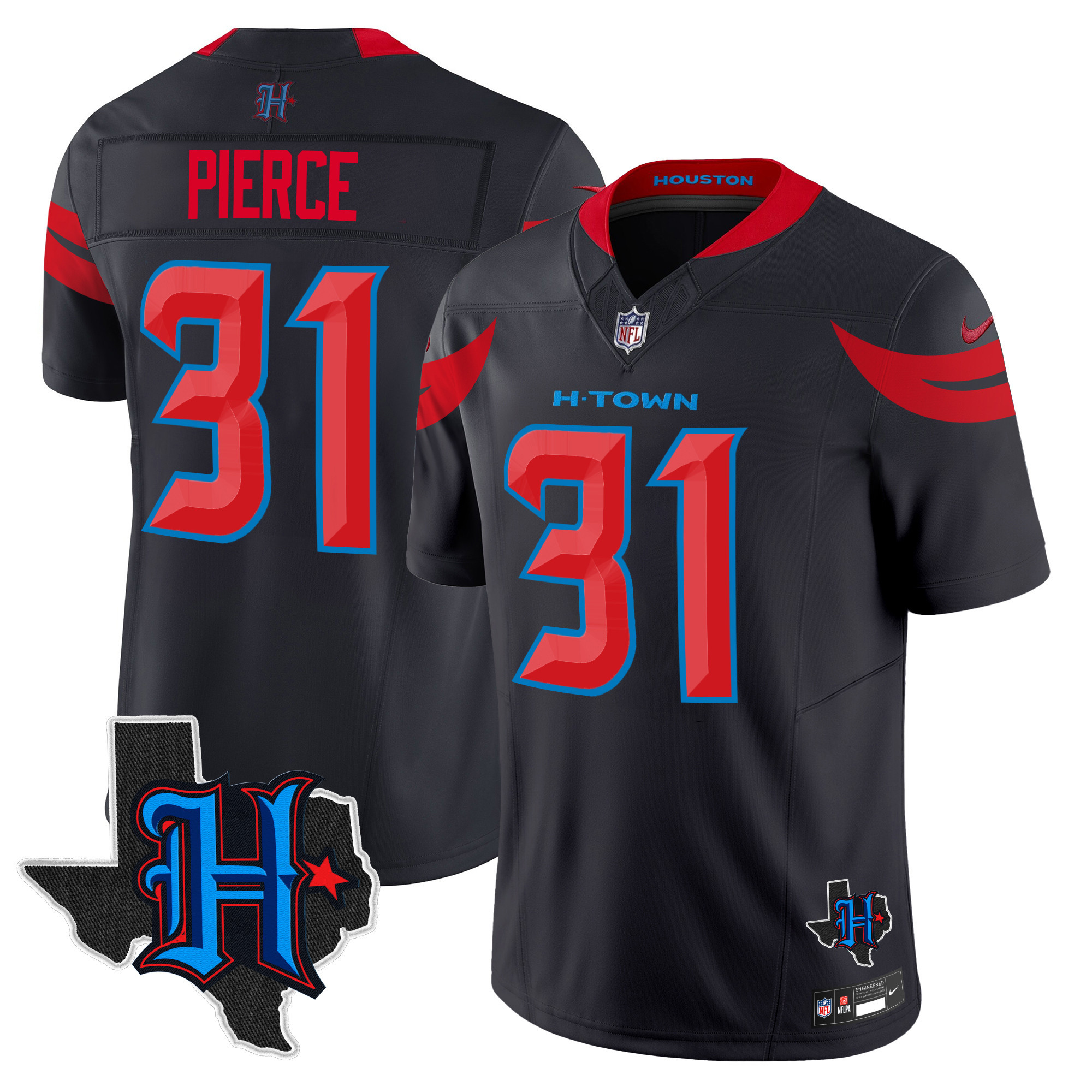 Men's Dameon Pierce Houston Texans 2024 Texas Patch Vapor Limited Navy Limited Jersey V3 - All Stitched