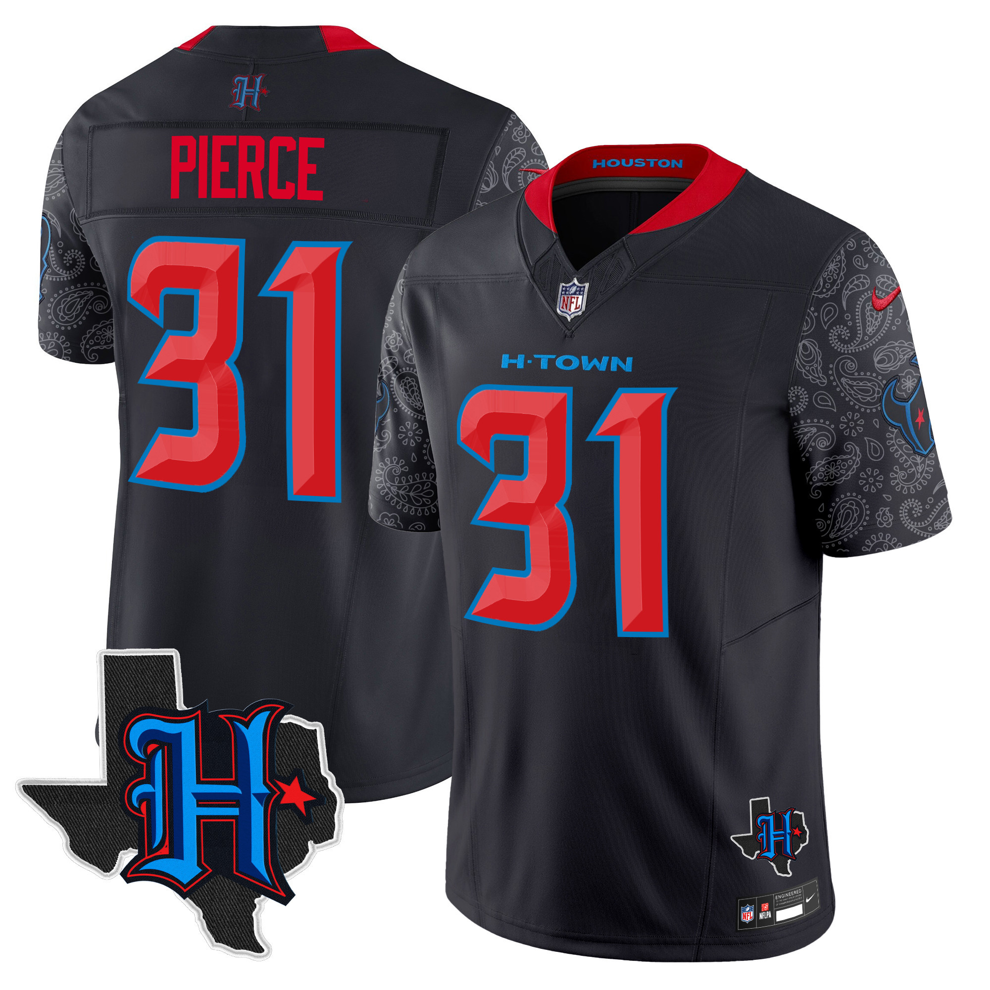 Men's Dameon Pierce Houston Texans 2024 Texas Patch Vapor Limited Navy Limited Jersey V4 - All Stitched