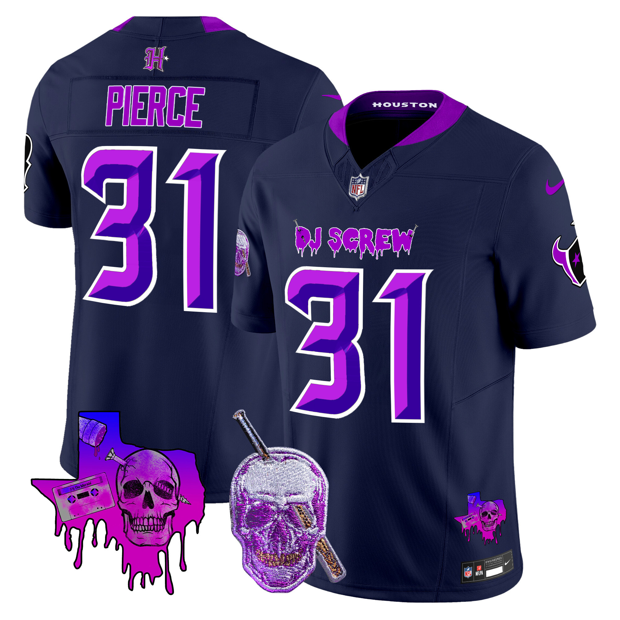 Men's Dameon Pierce Houston Texans DJ Screw Vapor Limited Navy Jersey - All Stitched