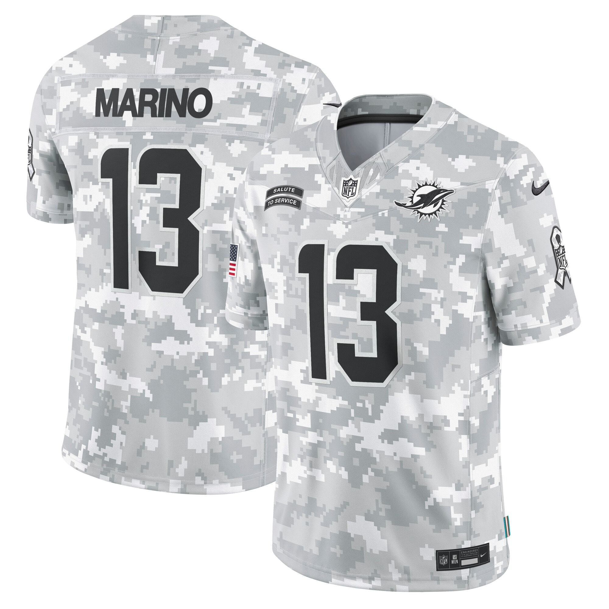 Men's Dan Marino Miami Dolphins 2024 Salute to Service Vapor Limited Jersey - Arctic Camo - All Stitched