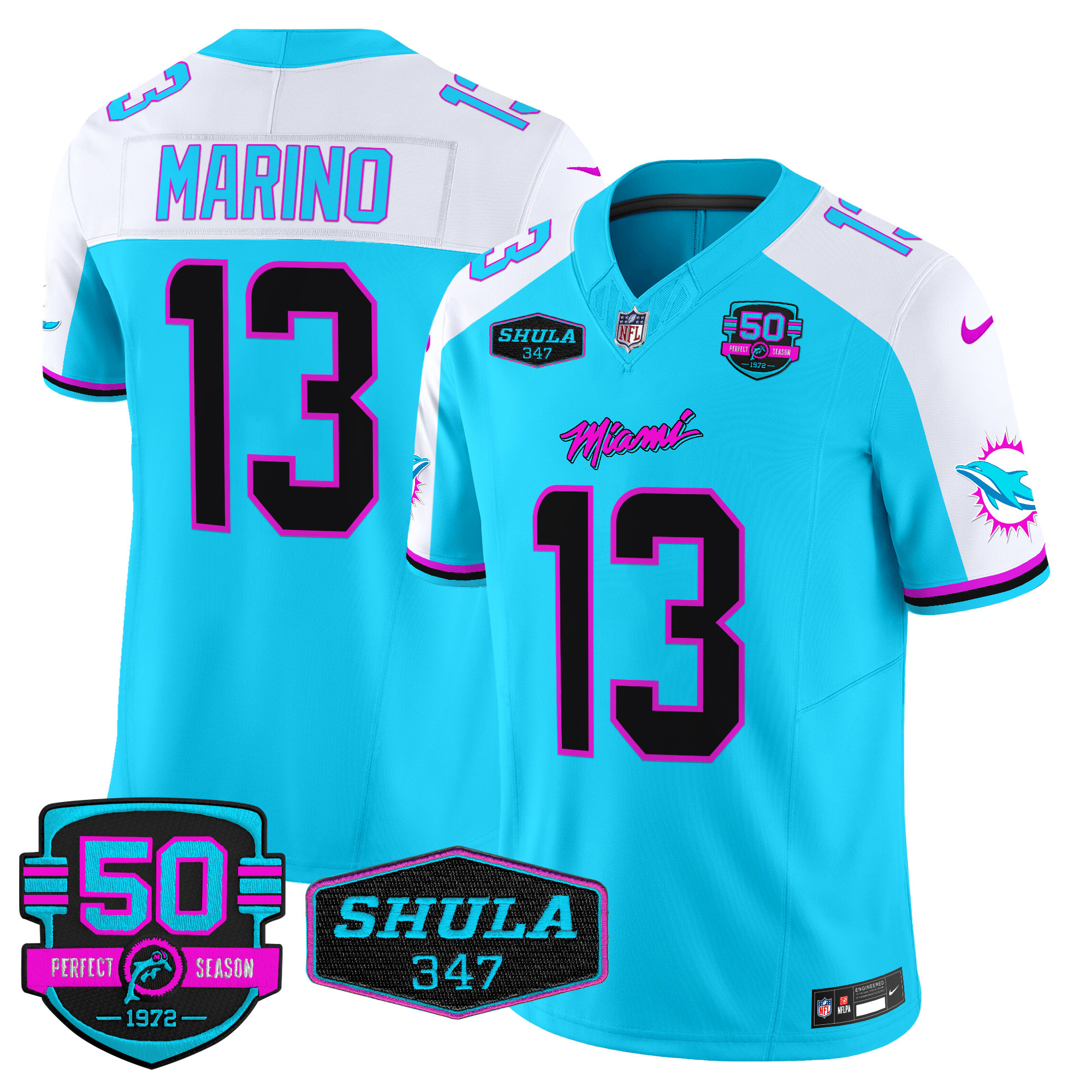 Men's Dan Marino Miami Dolphins "Miami Vice" Vapor Limited Aqua Alternate Jersey V4 - All Stitched