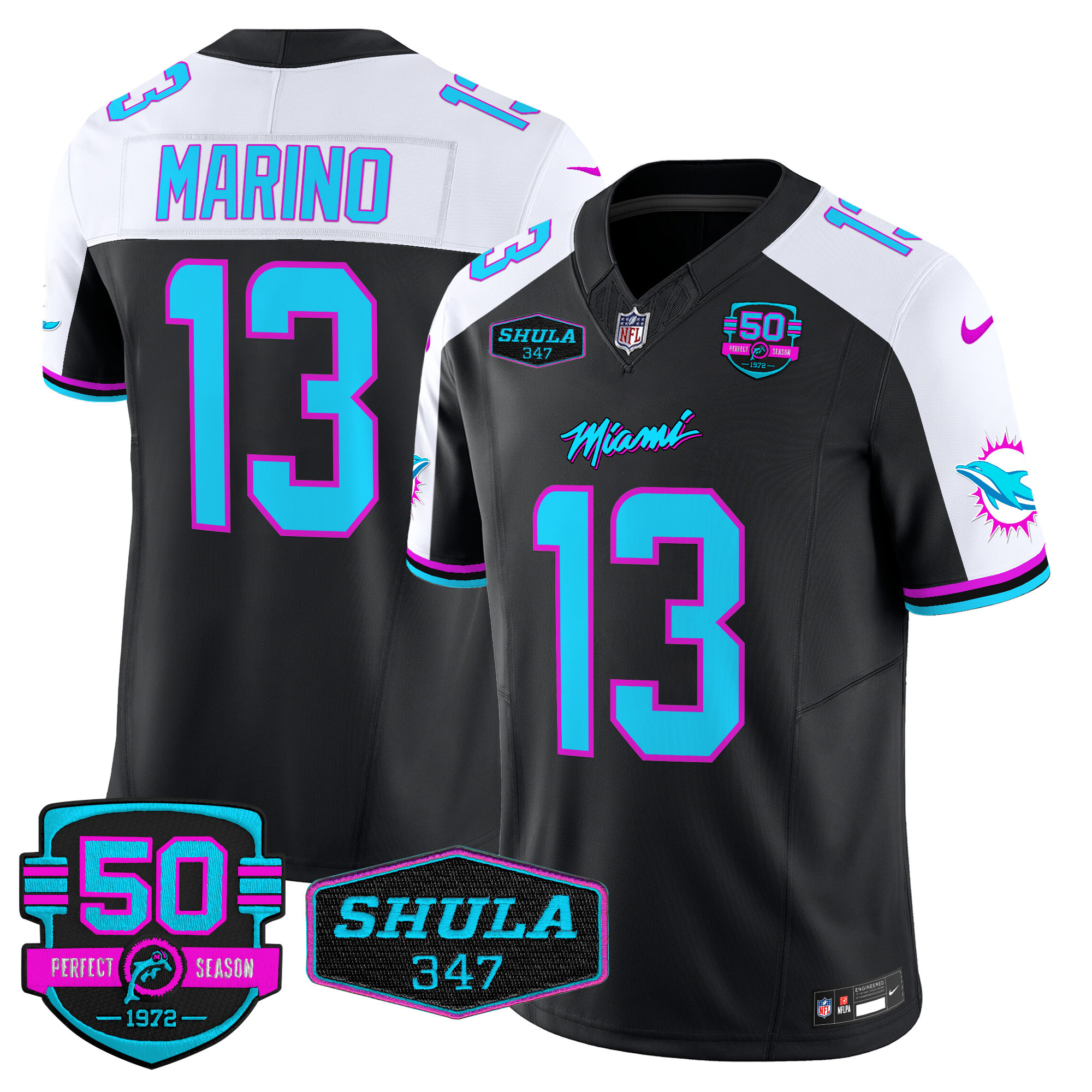Men's Dan Marino Miami Dolphins "Miami Vice" Vapor Limited Black Alternate Jersey V4 - All Stitched