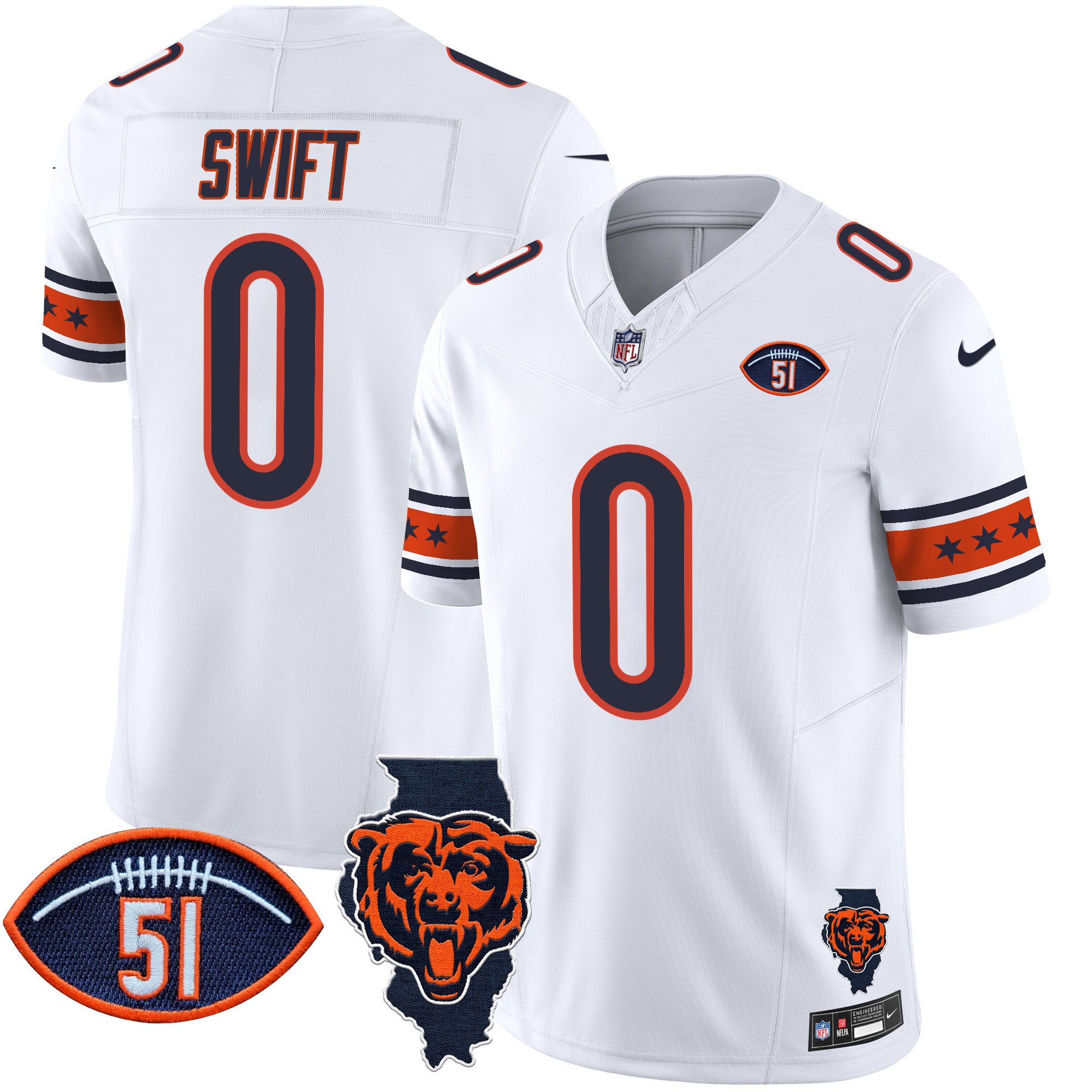 Men's D'Andre Swift Chicago Bears Illinois & Dick Butkus Patch Vapor Limited White Jersey - All Stitched