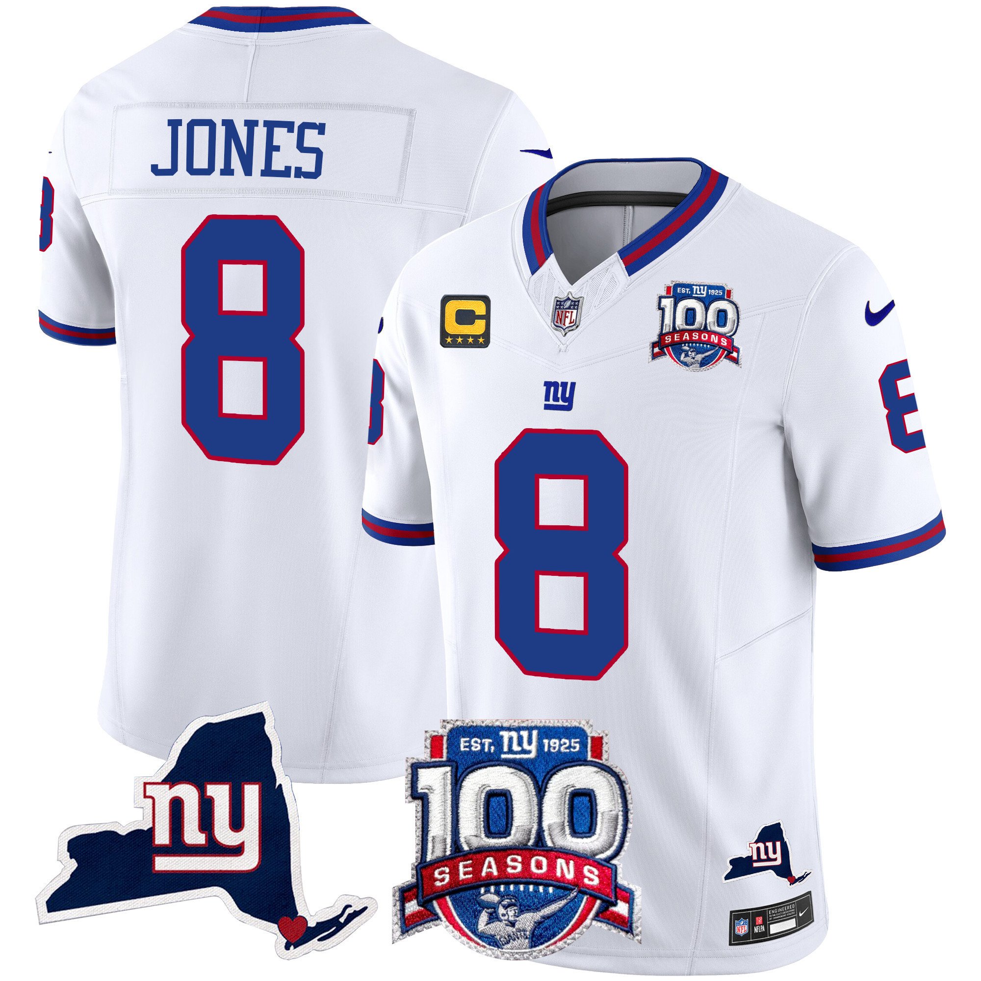 Men's Daniel Jones New York Giants 100th Season & State Patch Vapor Limited White Jersey - All Stitched