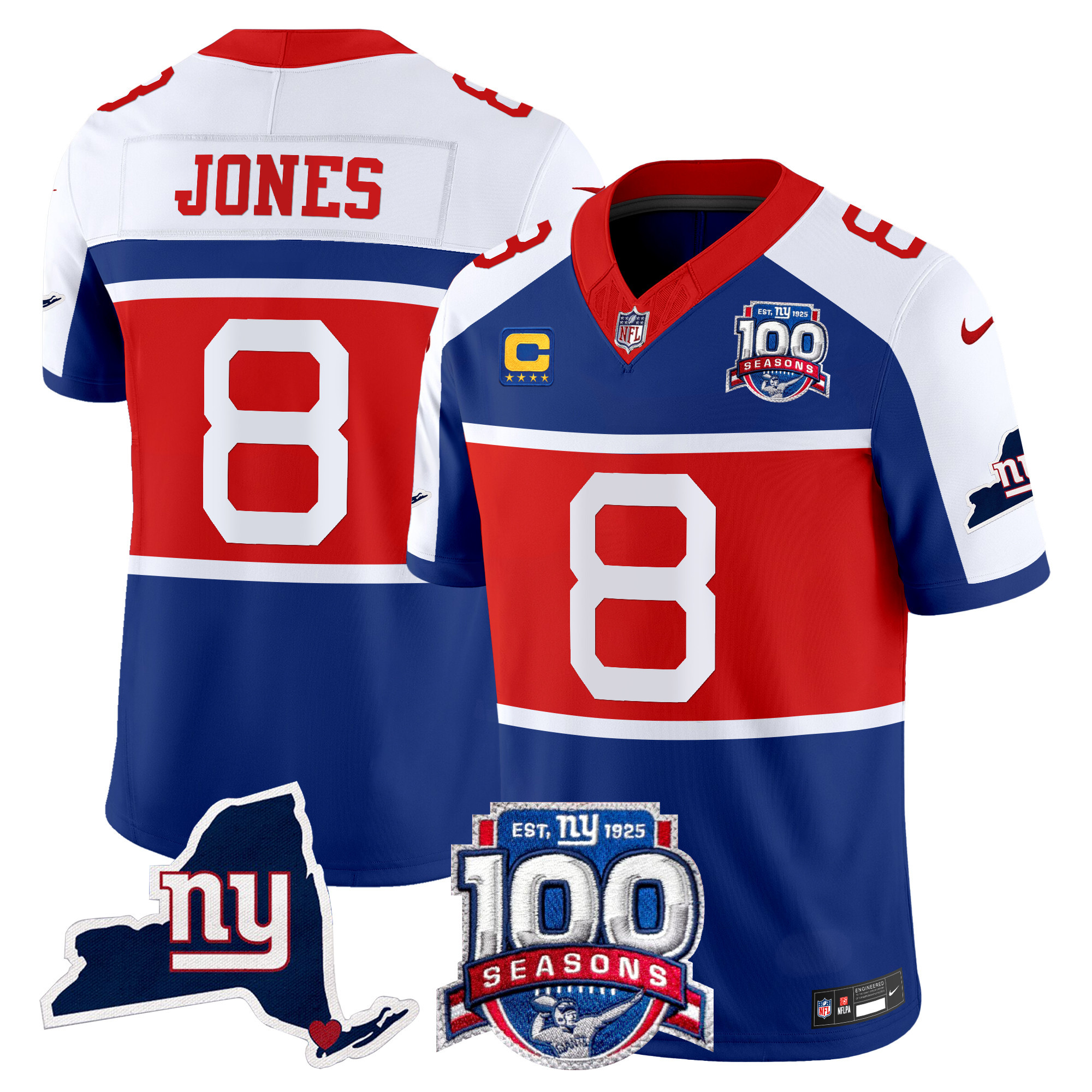 Men's Daniel Jones New York Giants 'Century Red' 100th Commemorative Vapor Royal Alternate Jersey V2 - All Stitched