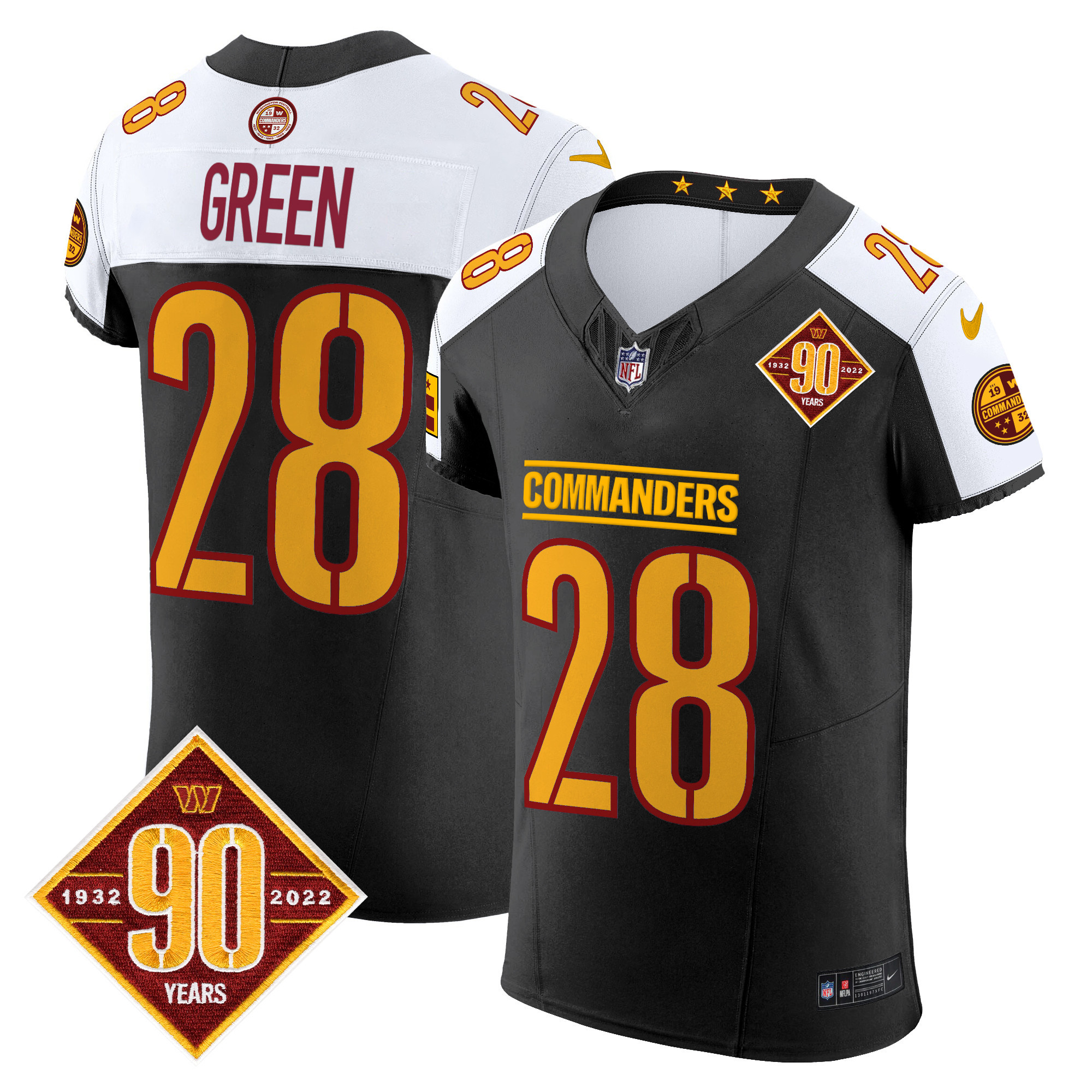 Men's Darrell Green Washington Commanders 90th Anniversary Patch Vapor Elite Black Alternate Jersey - All Stitched