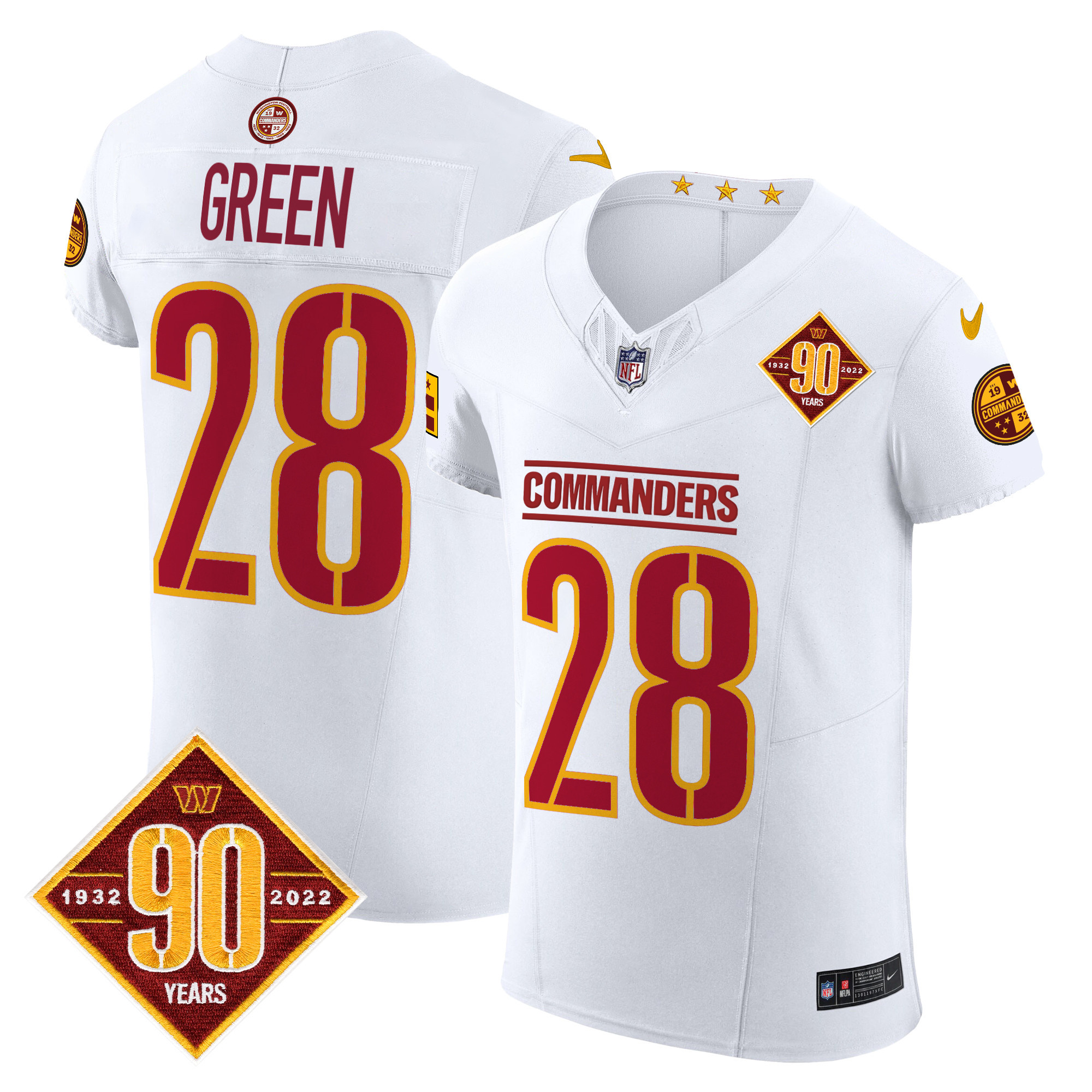 Men's Darrell Green Washington Commanders 90th Anniversary Patch Vapor Elite White Jersey - All Stitched