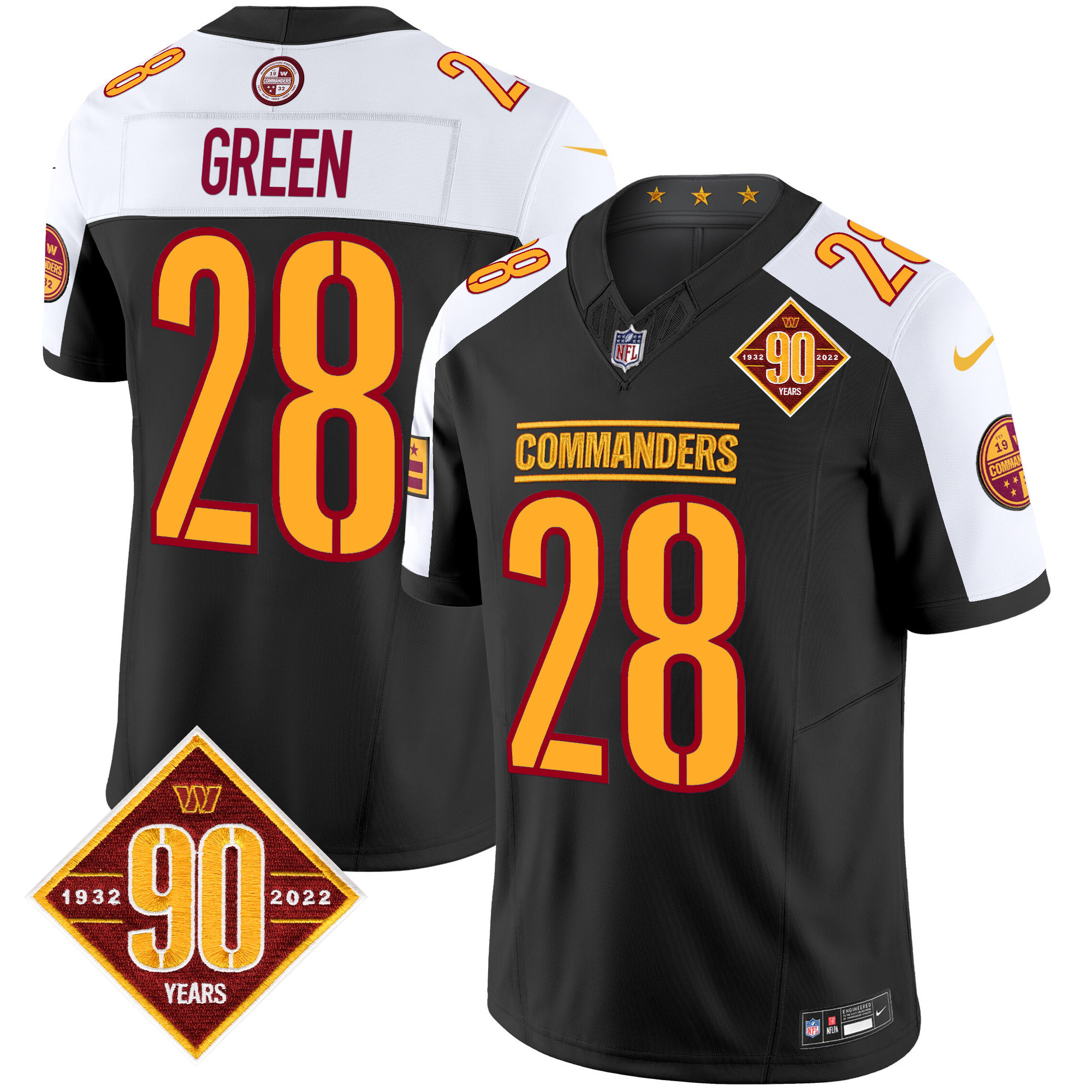 Men's Darrell Green Washington Commanders 90th Anniversary Patch Vapor Limited Black Alternate Jersey - All Stitched