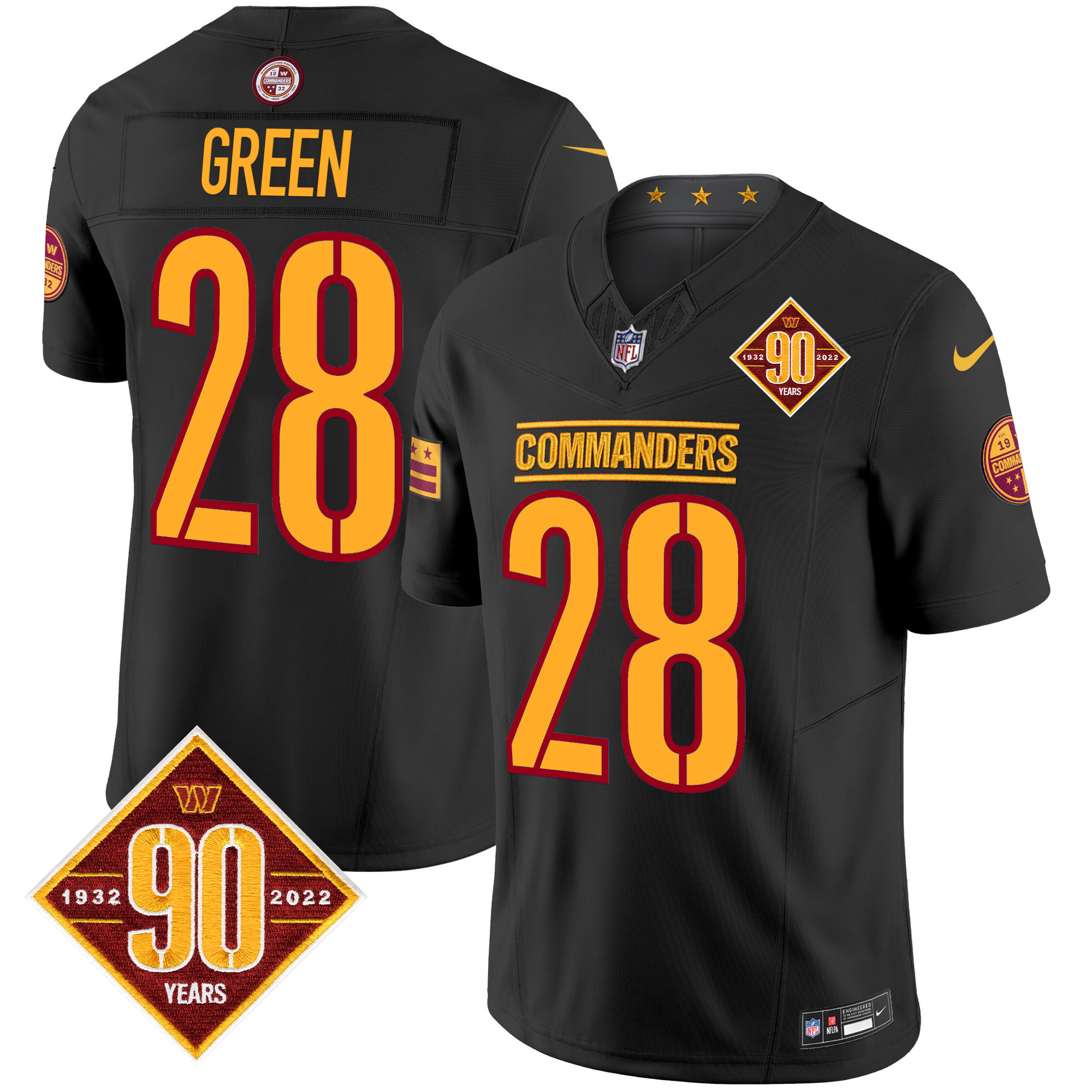 Men's Darrell Green Washington Commanders 90th Anniversary Patch Vapor Limited Black Jersey - All Stitched