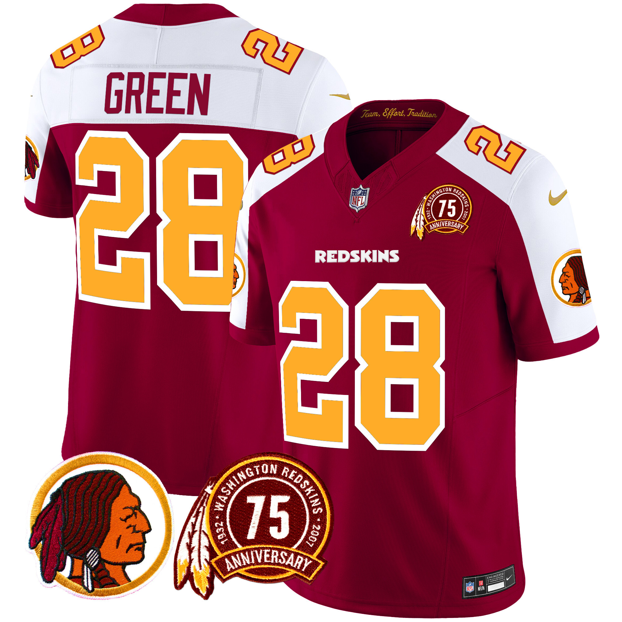 Men's Darrell Green Washington Redskins 75th Patch Throwback Vapor Limited Burgundy Alternate Jersey - All Stitched