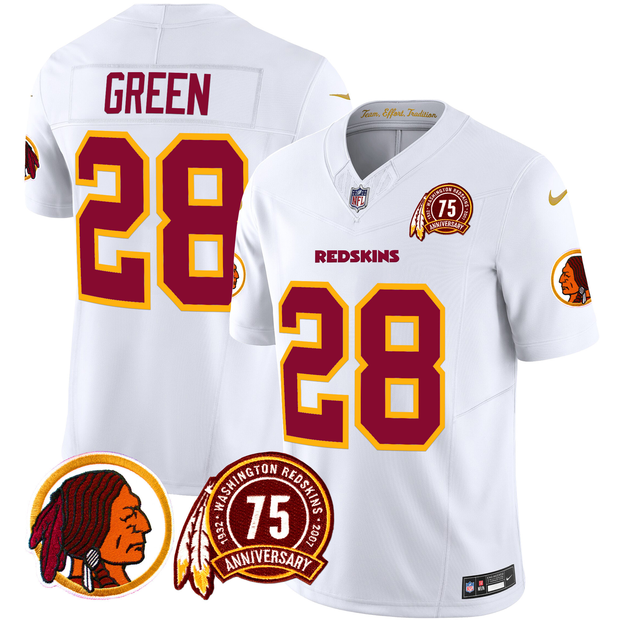 Men's Darrell Green Washington Redskins 75th Patch Throwback Vapor Limited White Jersey - All Stitched