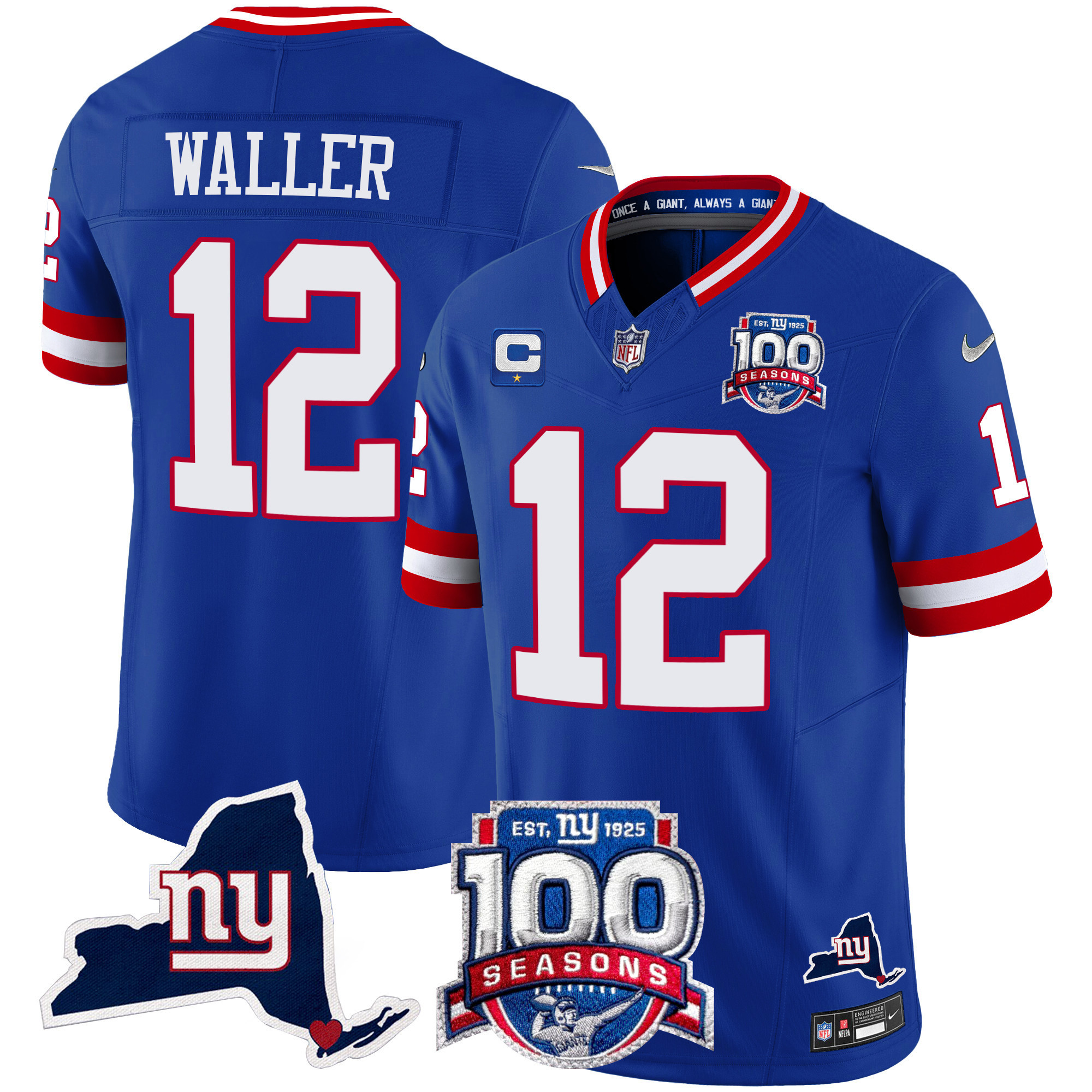 Men's Darren Waller New York Giants 100th Season & State Patch Vapor Limited Royal Jersey - All Stitched