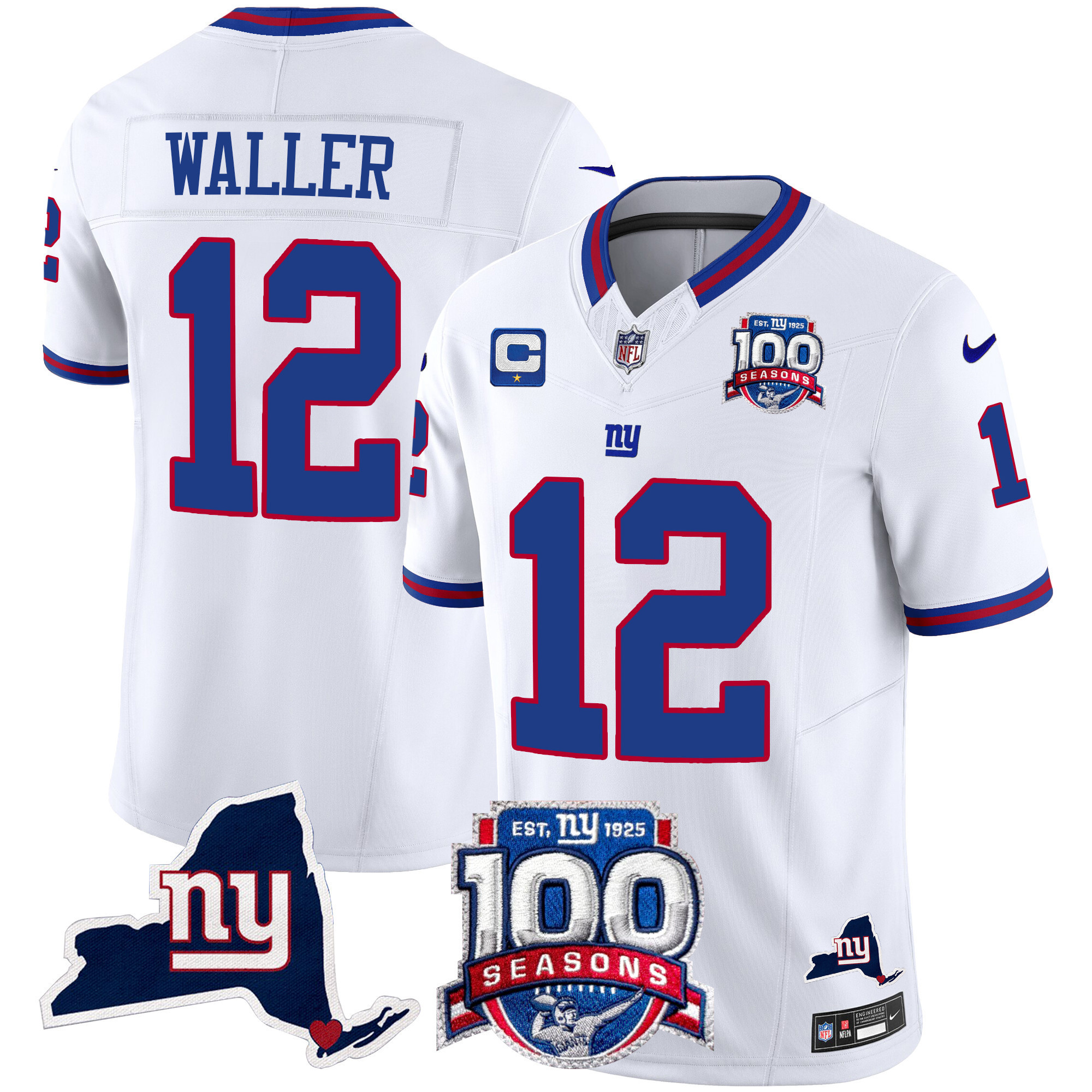 Men's Darren Waller New York Giants 100th Season & State Patch Vapor Limited White Jersey - All Stitched