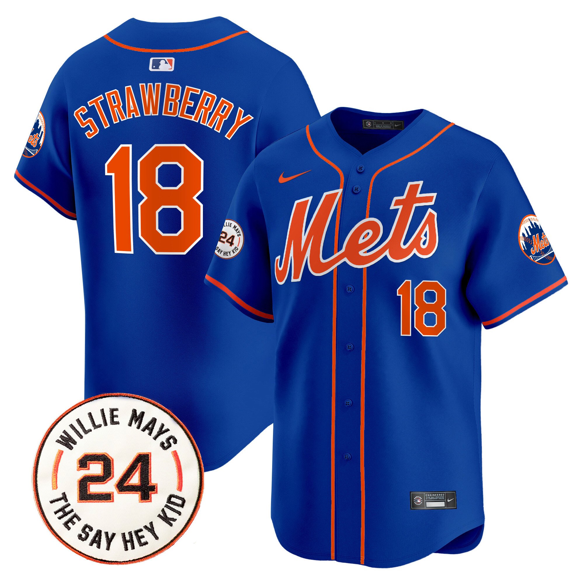Men's Darryl Strawberry New York Mets Willie Mays Patch Vapor Premier Limited Royal Jersey - All Stitched