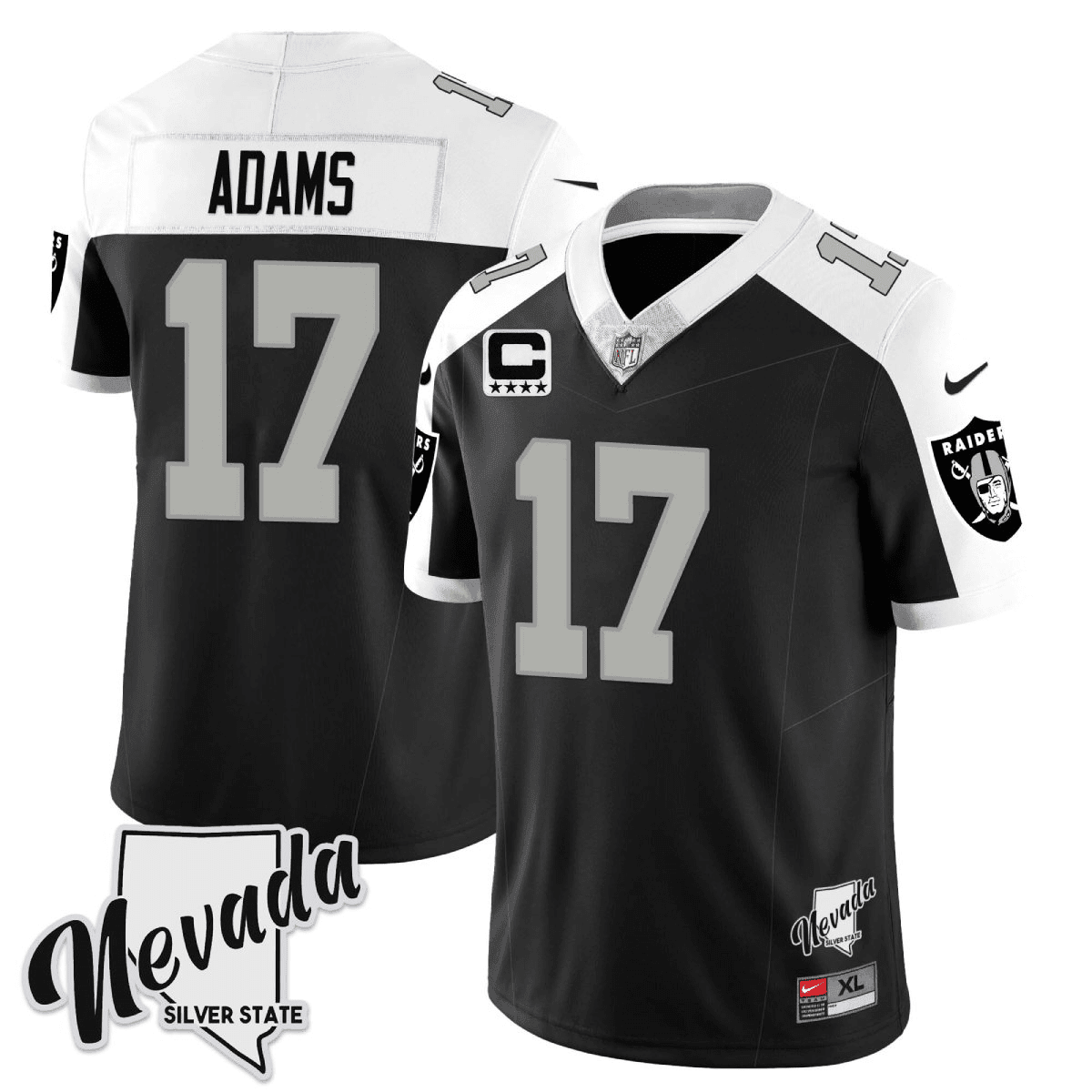 Men's Davante Adams Las Vegas Raiders 2023 Nevada Silver State Patch Vapor Alternate Jersey â€“ All Stitched