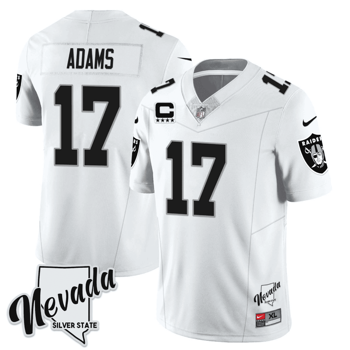 Men's Davante Adams Las Vegas Raiders 2023 Nevada Silver State Patch Vapor White Jersey â€“ All Stitched