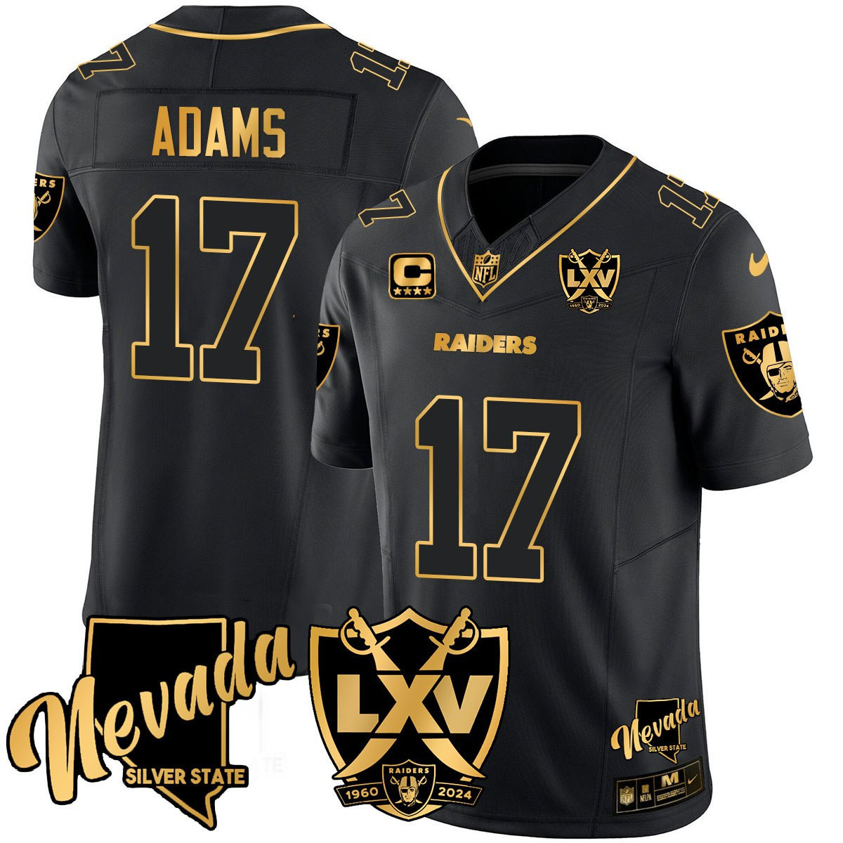 Men's Davante Adams Las Vegas Raiders 2024 Gold Vapor Limited Black Gold Jersey - 65th Anniversary - All Stitched