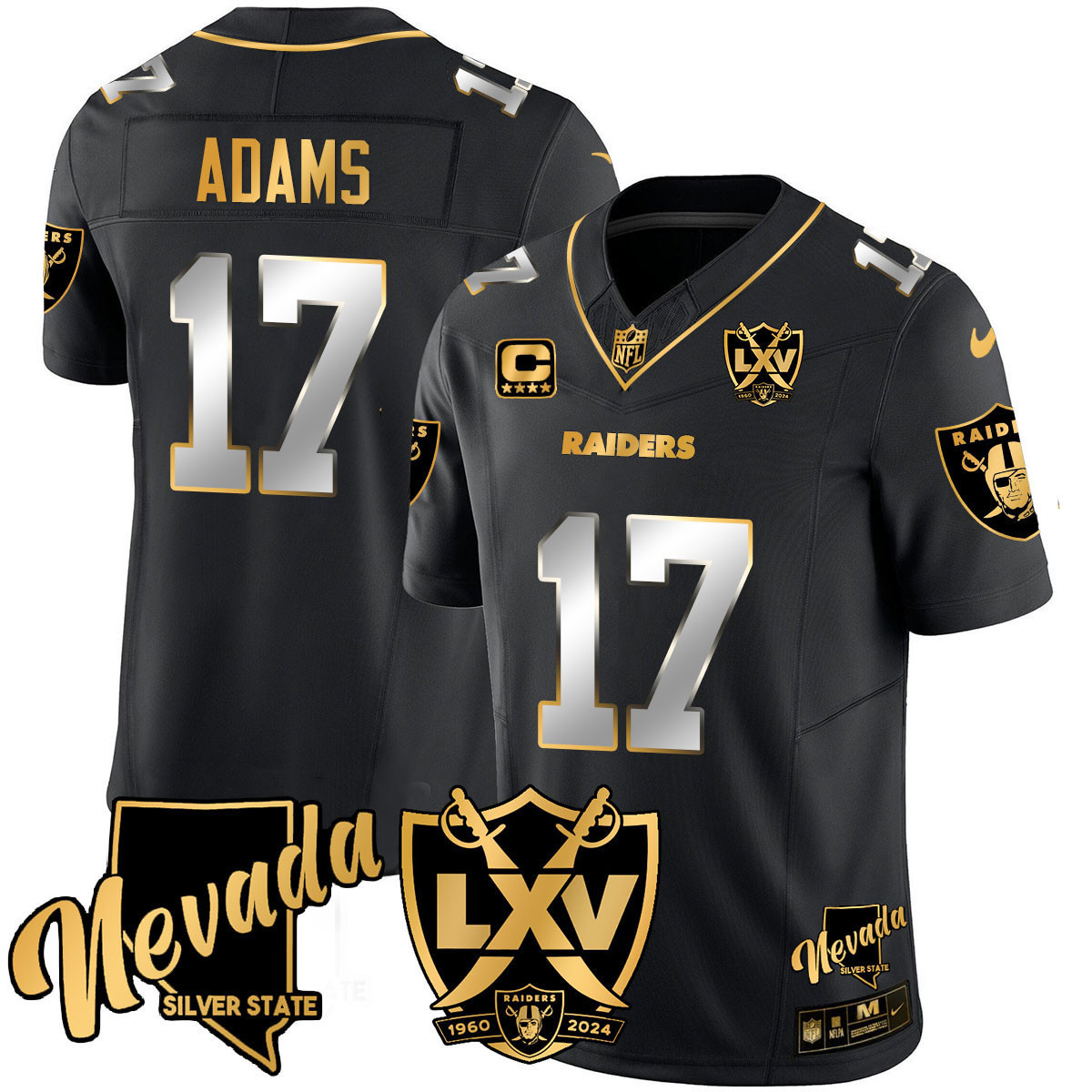 Men's Davante Adams Las Vegas Raiders 2024 Gold Vapor Limited Black Limited Jersey - 65th Anniversary - All Stitched