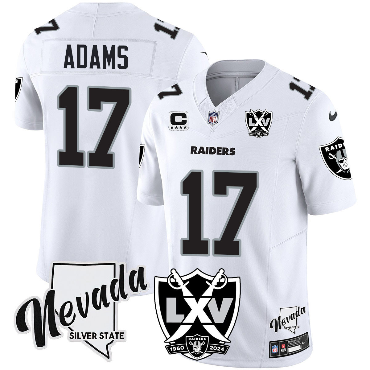 Men's Davante Adams Las Vegas Raiders 2024 Vapor Limited White Limited Jersey - 65th Anniversary - All Stitched