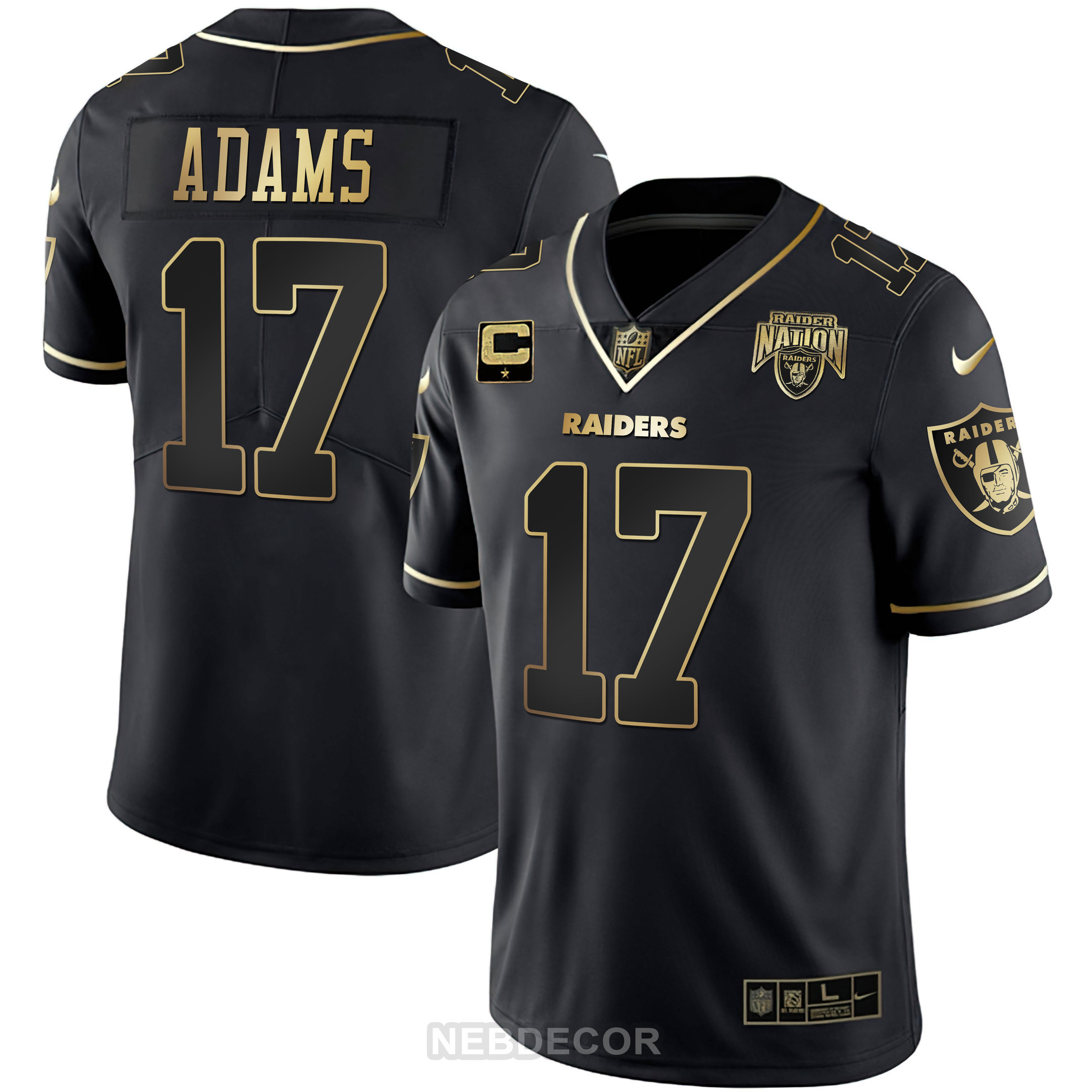 Men's Davante Adams Las Vegas Raiders Nation Patch White Gold and Black Gold Black Gold Jersey - All Stitched