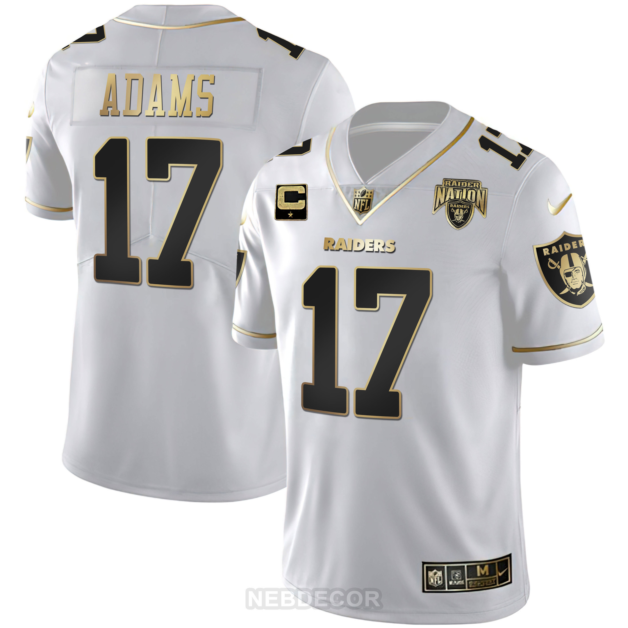 Men's Davante Adams Las Vegas Raiders Nation Patch White Gold and Black Gold White Gold Jersey - All Stitched