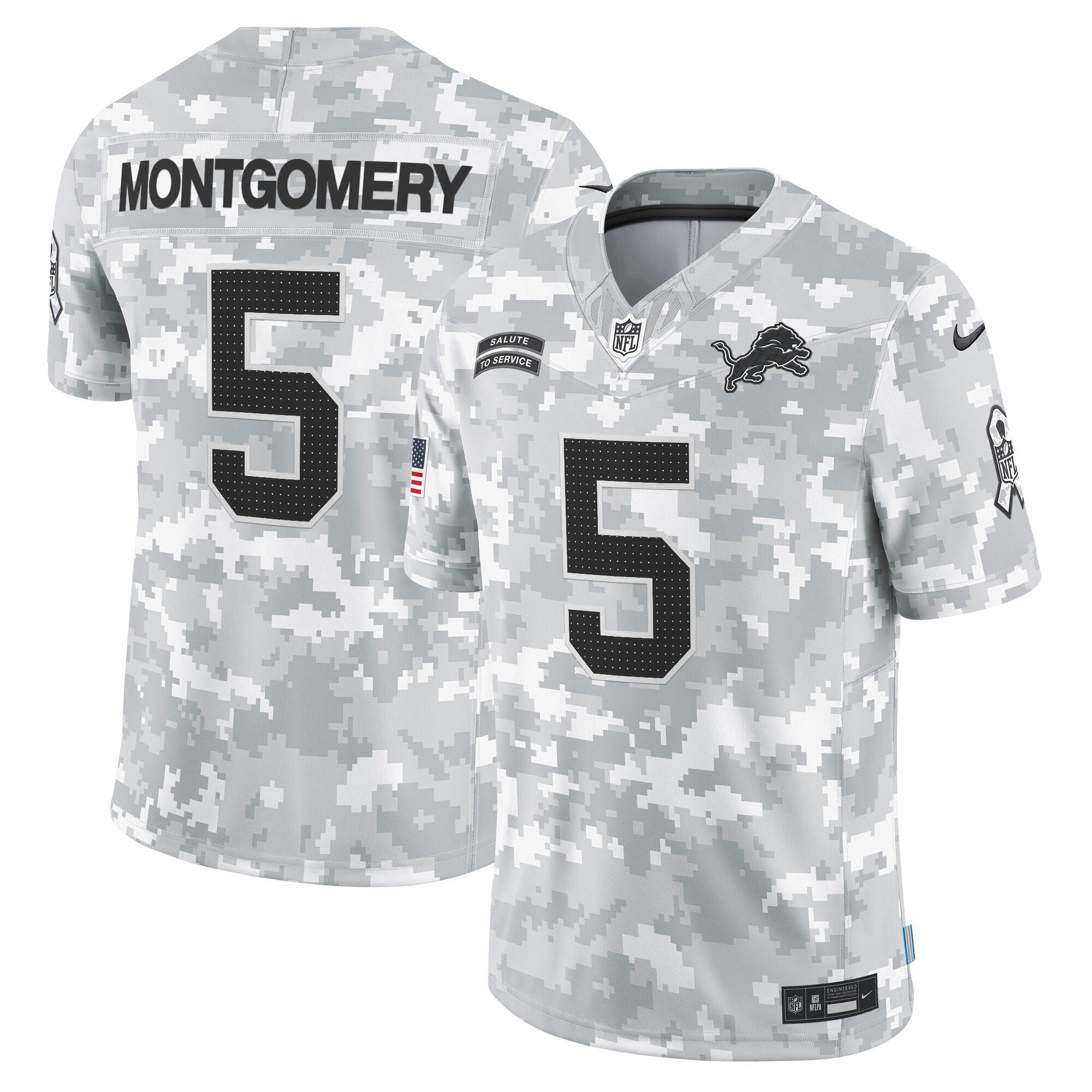 Men's David Montgomery Detroit Lions 2024 Salute to Service Vapor Limited Jersey - Arctic Camo - All Stitched