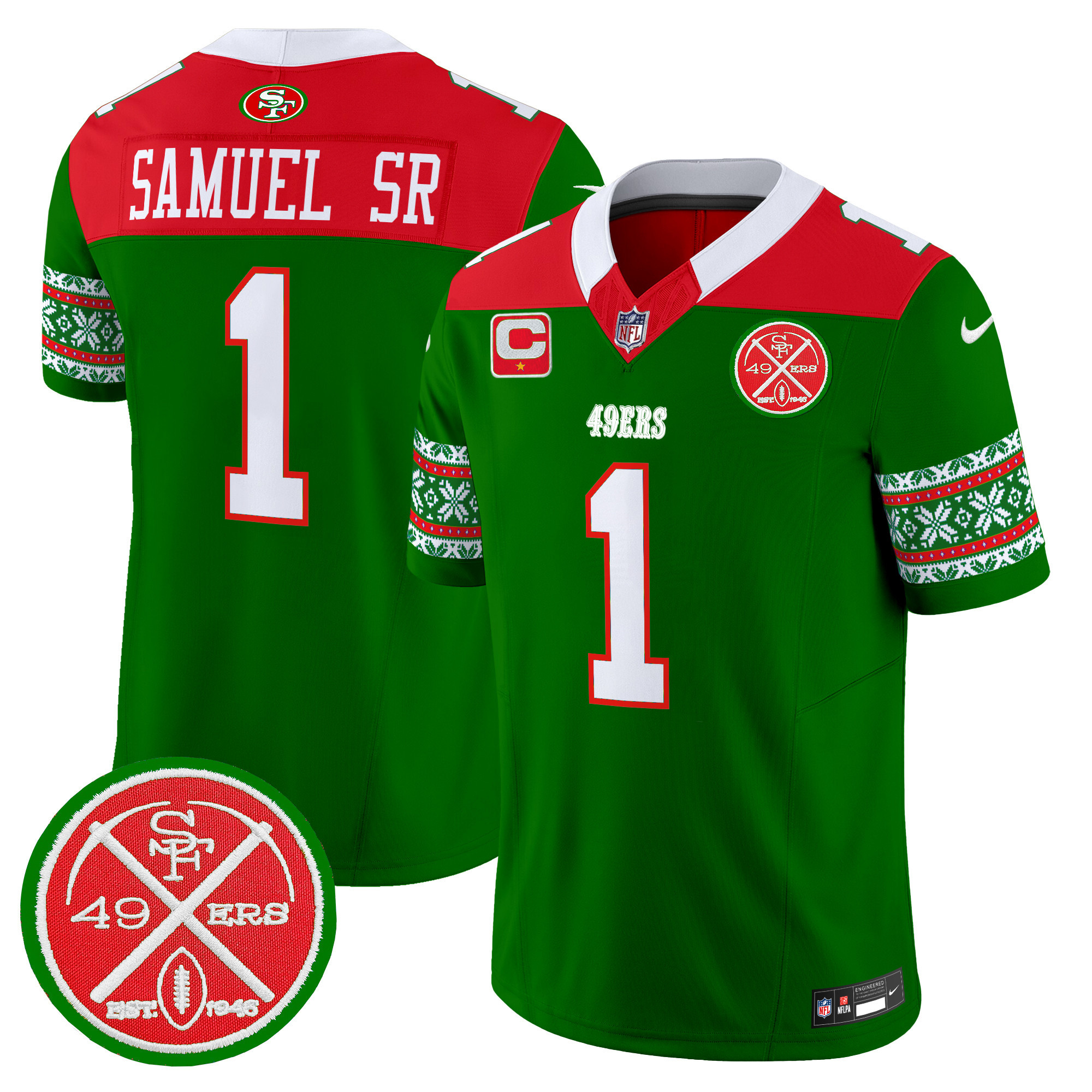 Men's Deebo Samuel San Francisco 49ers 2024 Christmas Vapor Limited Green Jersey - All Stitched