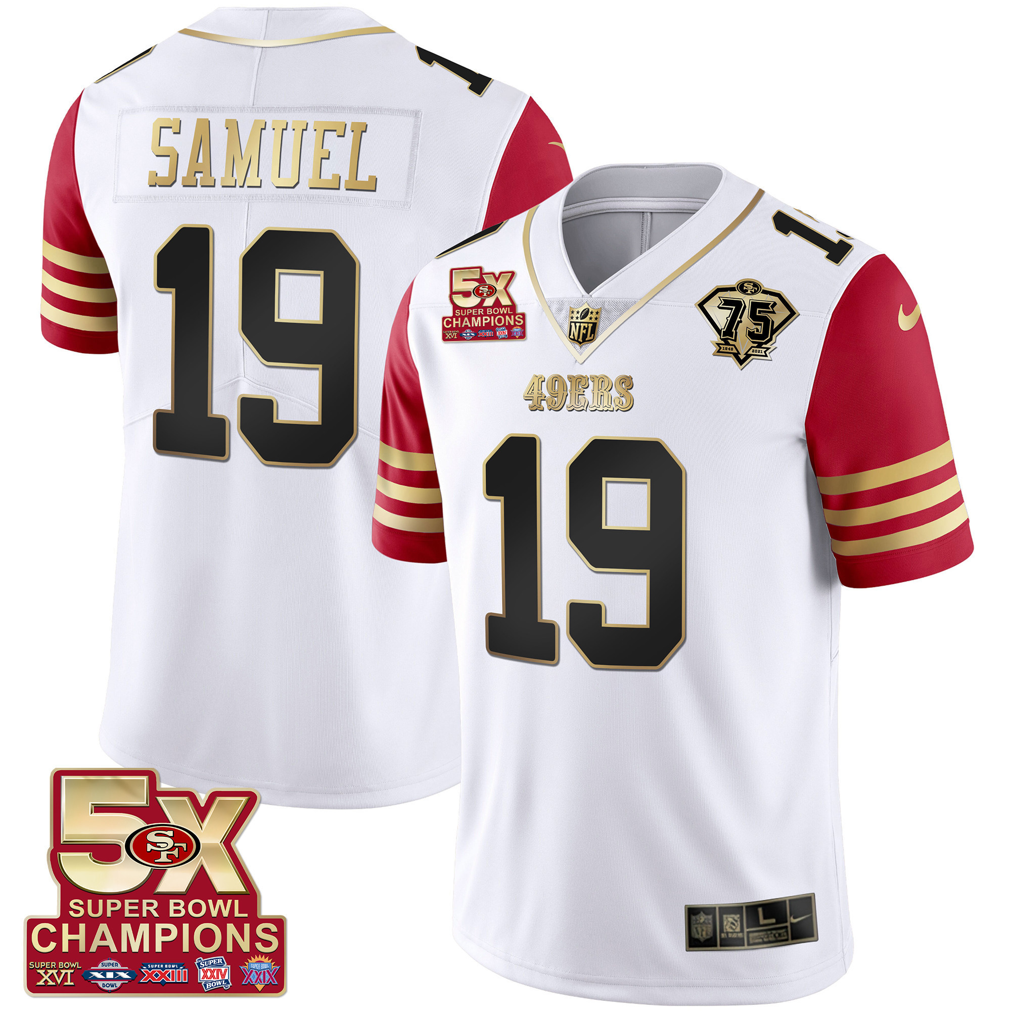 Men's Deebo Samuel San Francisco 49ers 5x Super Bowl Patch Black Red Vapor Red Sleeve Jersey - Stitched