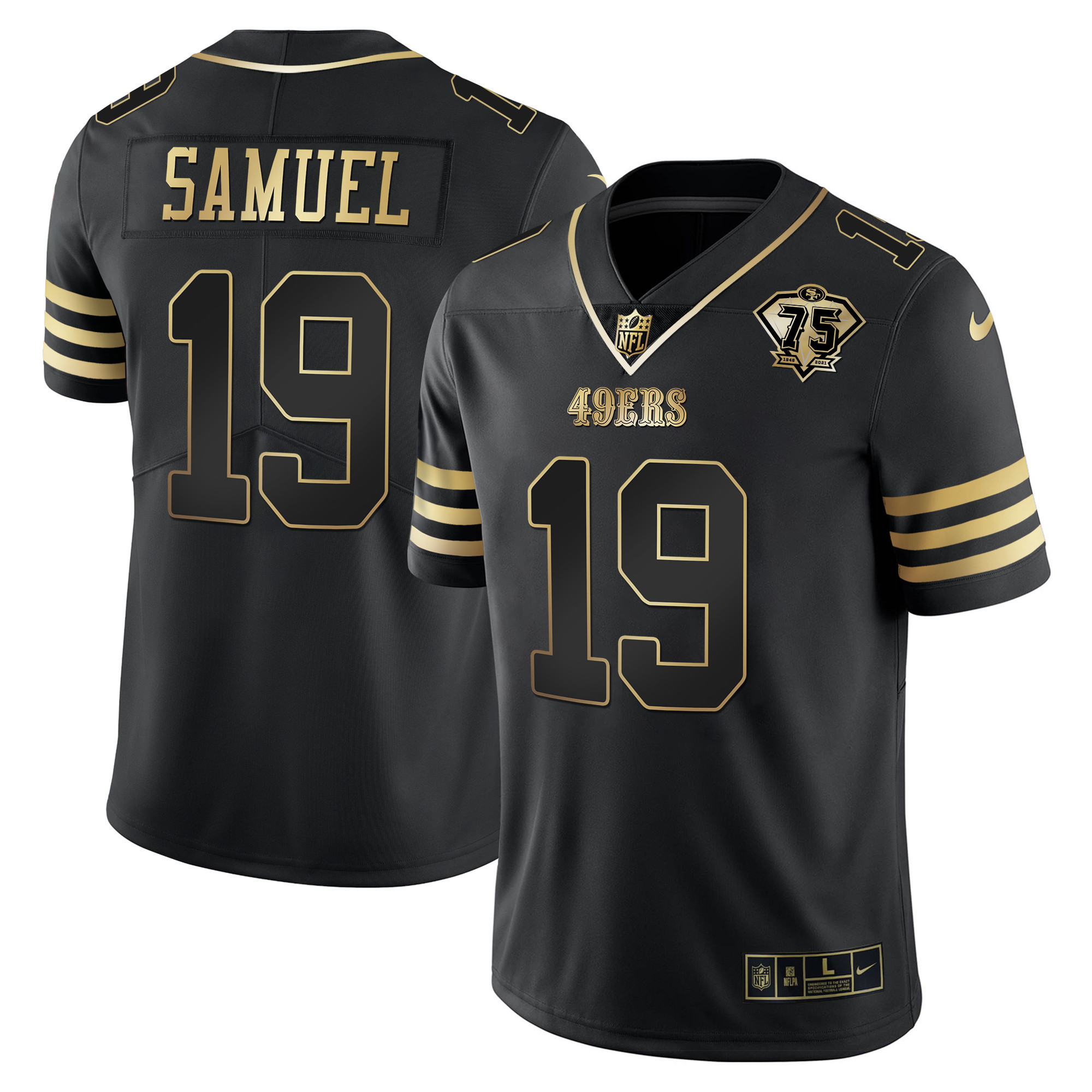 Men's Deebo Samuel San Francisco 49ers 75th Anniversary Patch Vapor Gold Black Gold Jersey - All Stitched