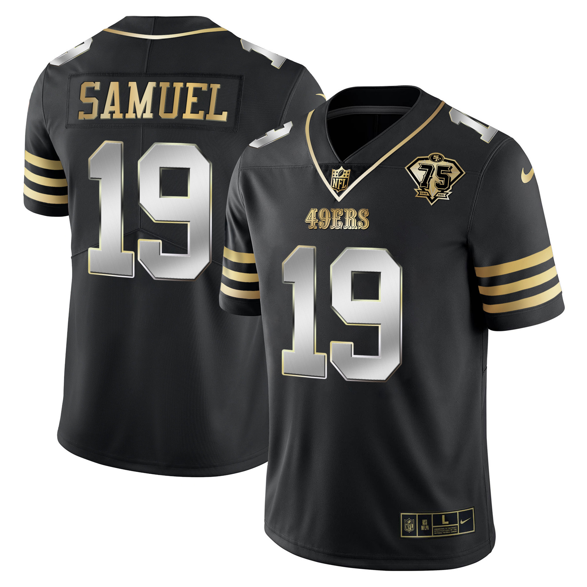 Men's Deebo Samuel San Francisco 49ers 75th Anniversary Patch Vapor Gold Black Limited Jersey - All Stitched